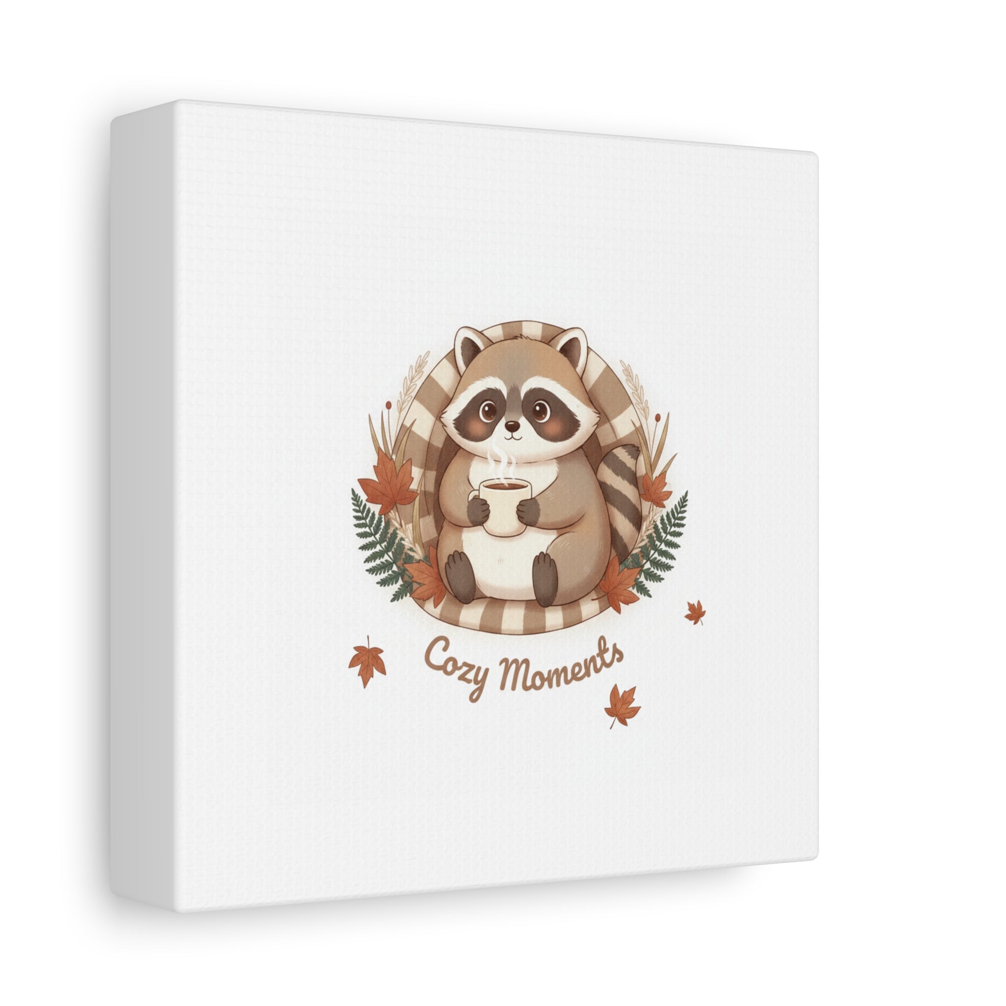 Cozy Moments Raccoon Illustration Canvas, cute animal illustration | winter forest art