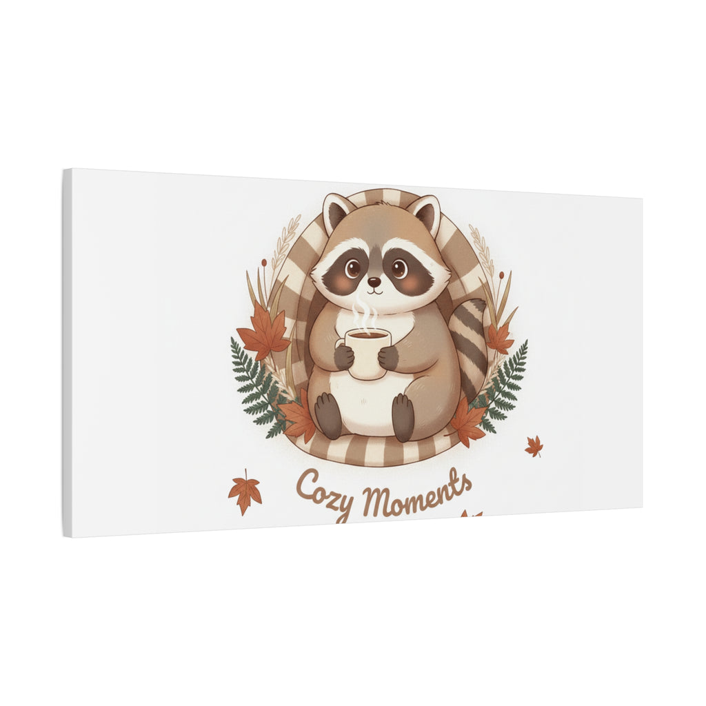 Cozy Moments Raccoon Illustration Canvas, cute animal illustration | winter forest art