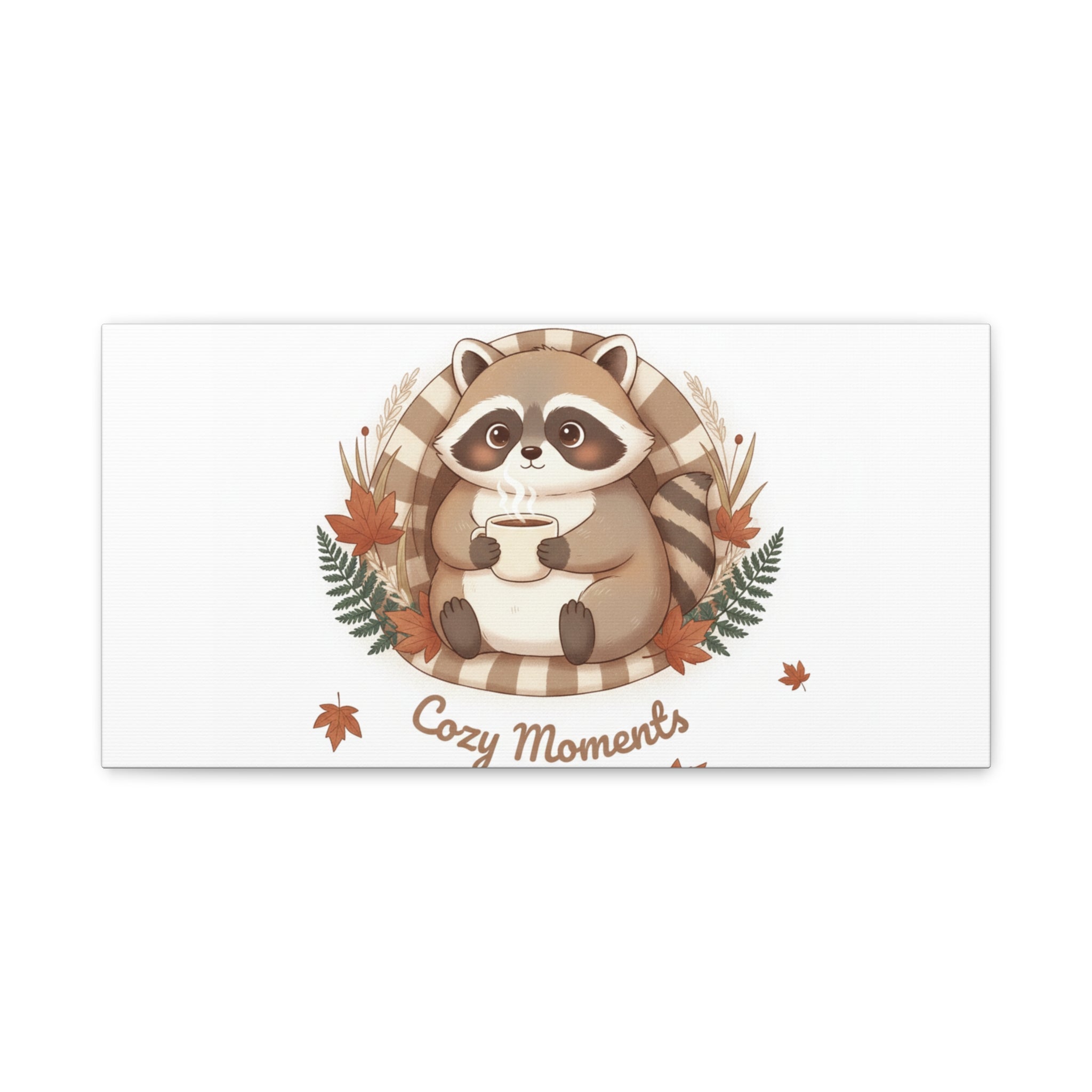 Cozy Moments Raccoon Illustration Canvas, cute animal illustration | winter forest art