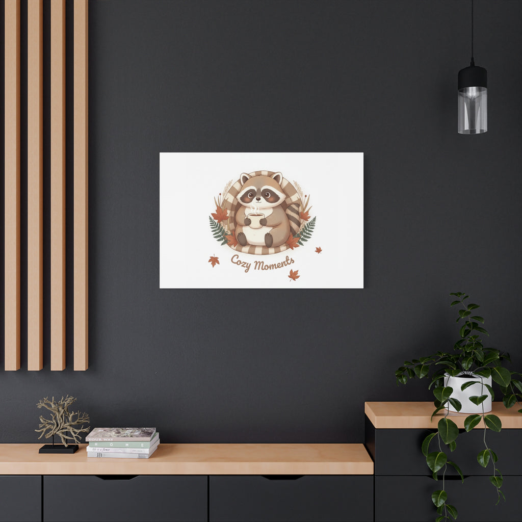 Cozy Moments Raccoon Illustration Canvas, cute animal illustration | winter forest art