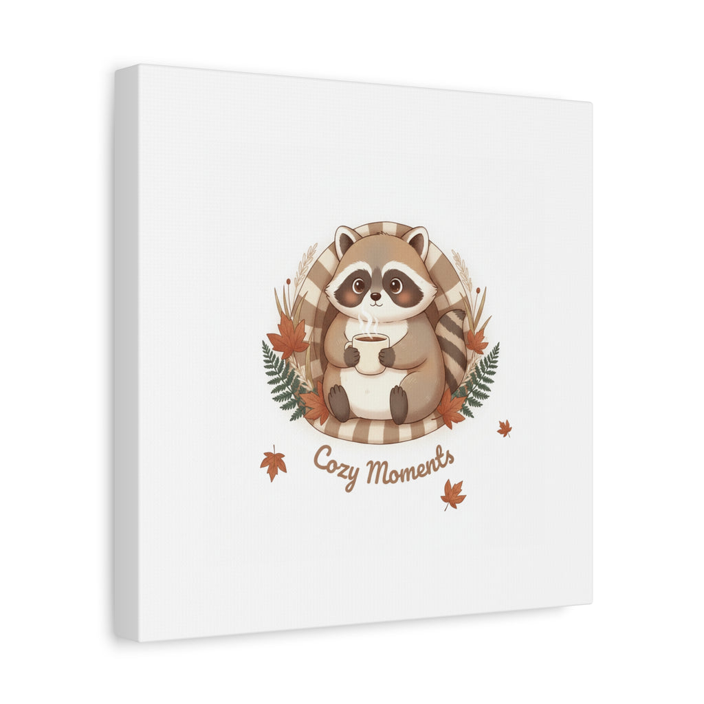 Cozy Moments Raccoon Illustration Canvas, cute animal illustration | winter forest art