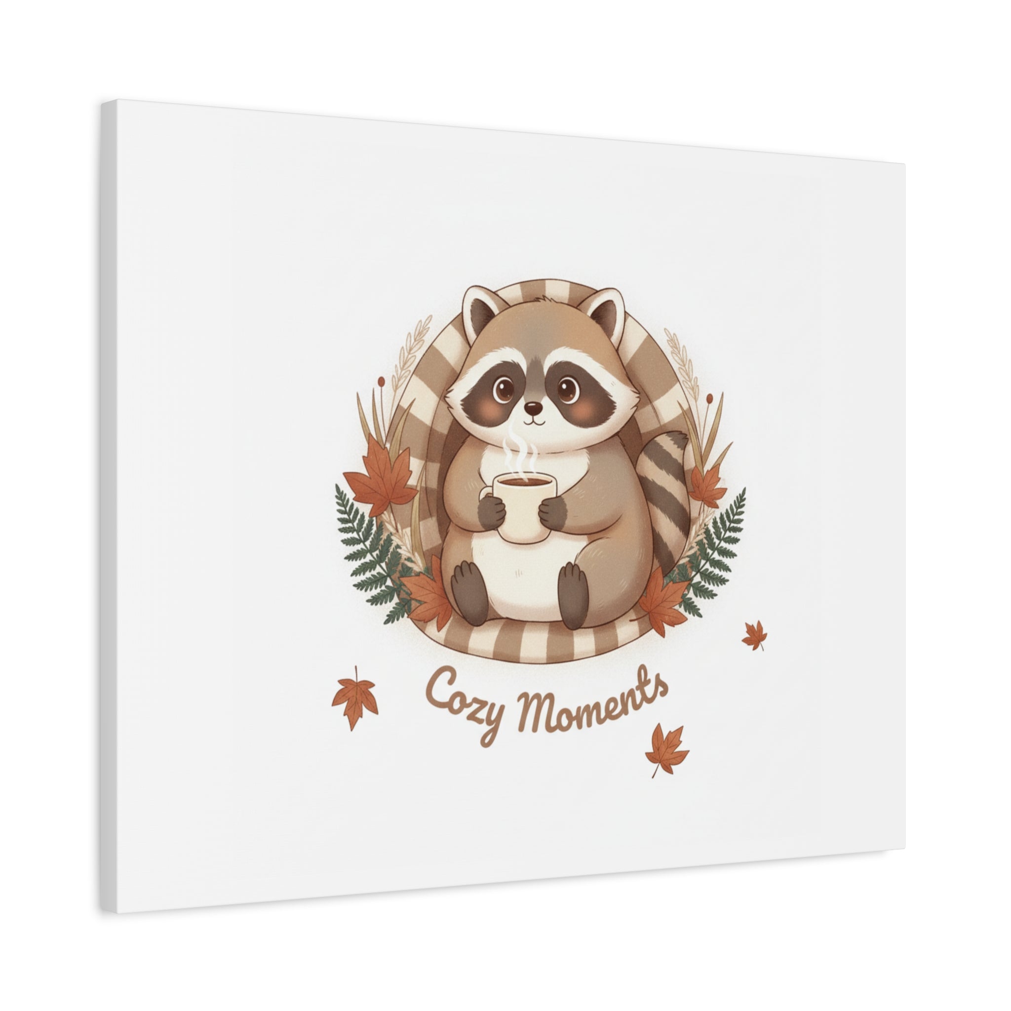 Cozy Moments Raccoon Illustration Canvas, cute animal illustration | winter forest art
