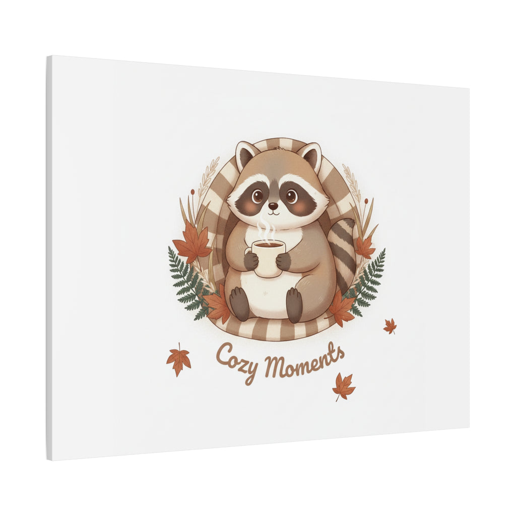 Cozy Moments Raccoon Illustration Canvas, cute animal illustration | winter forest art