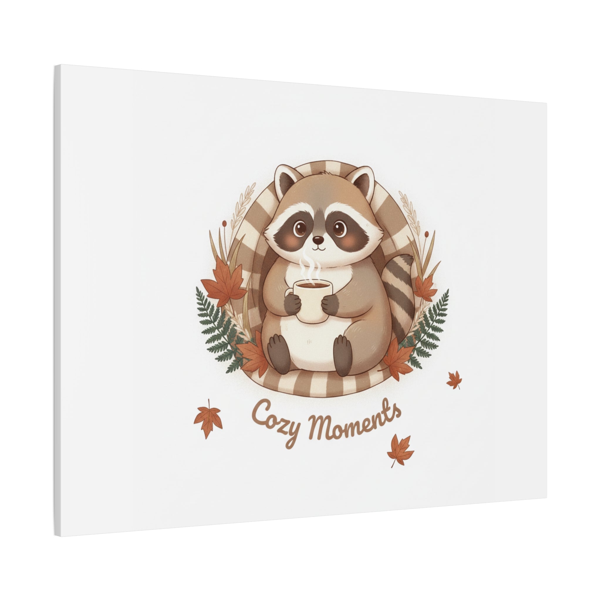 Cozy Moments Raccoon Illustration Canvas, cute animal illustration | winter forest art