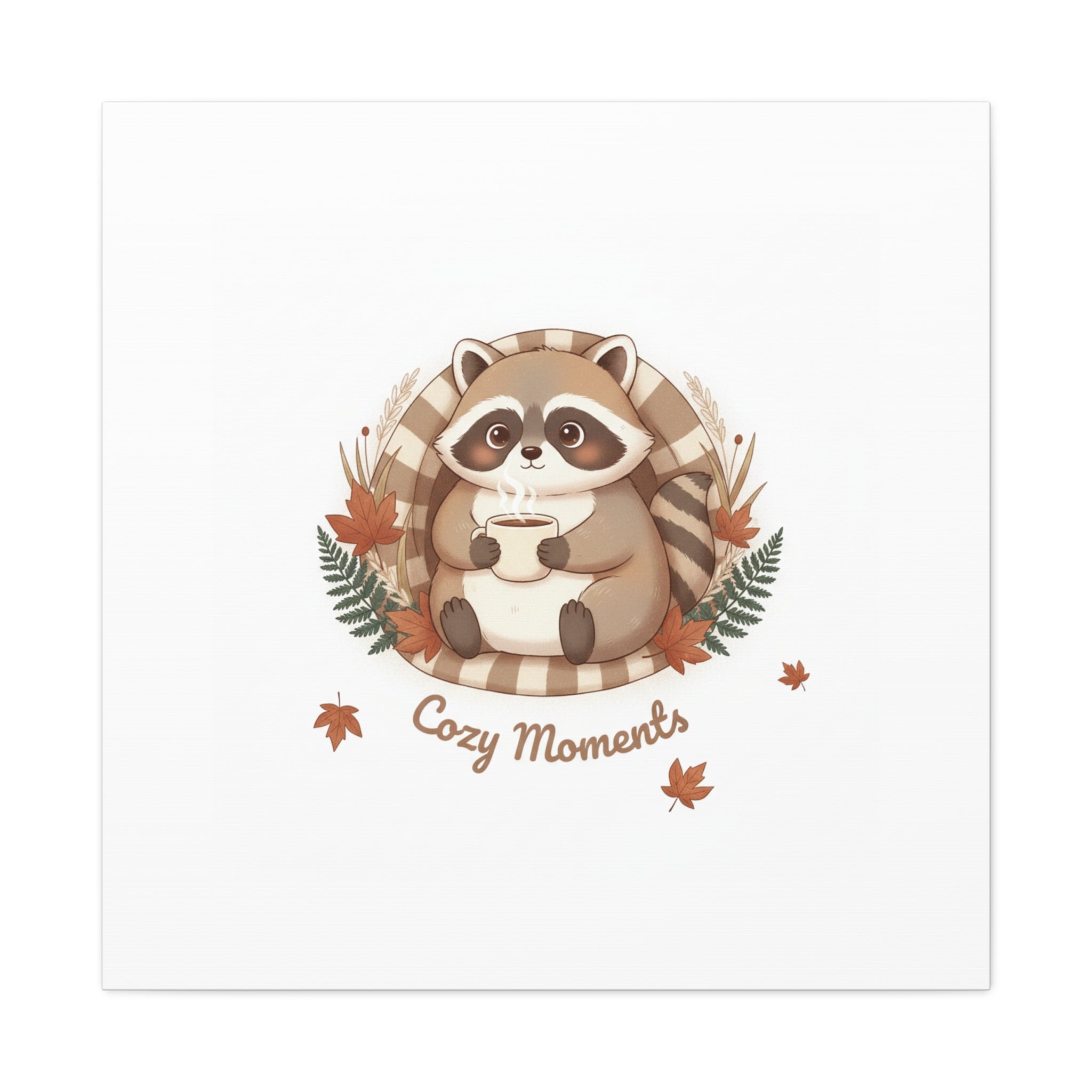 Cozy Moments Raccoon Illustration Canvas, cute animal illustration | winter forest art