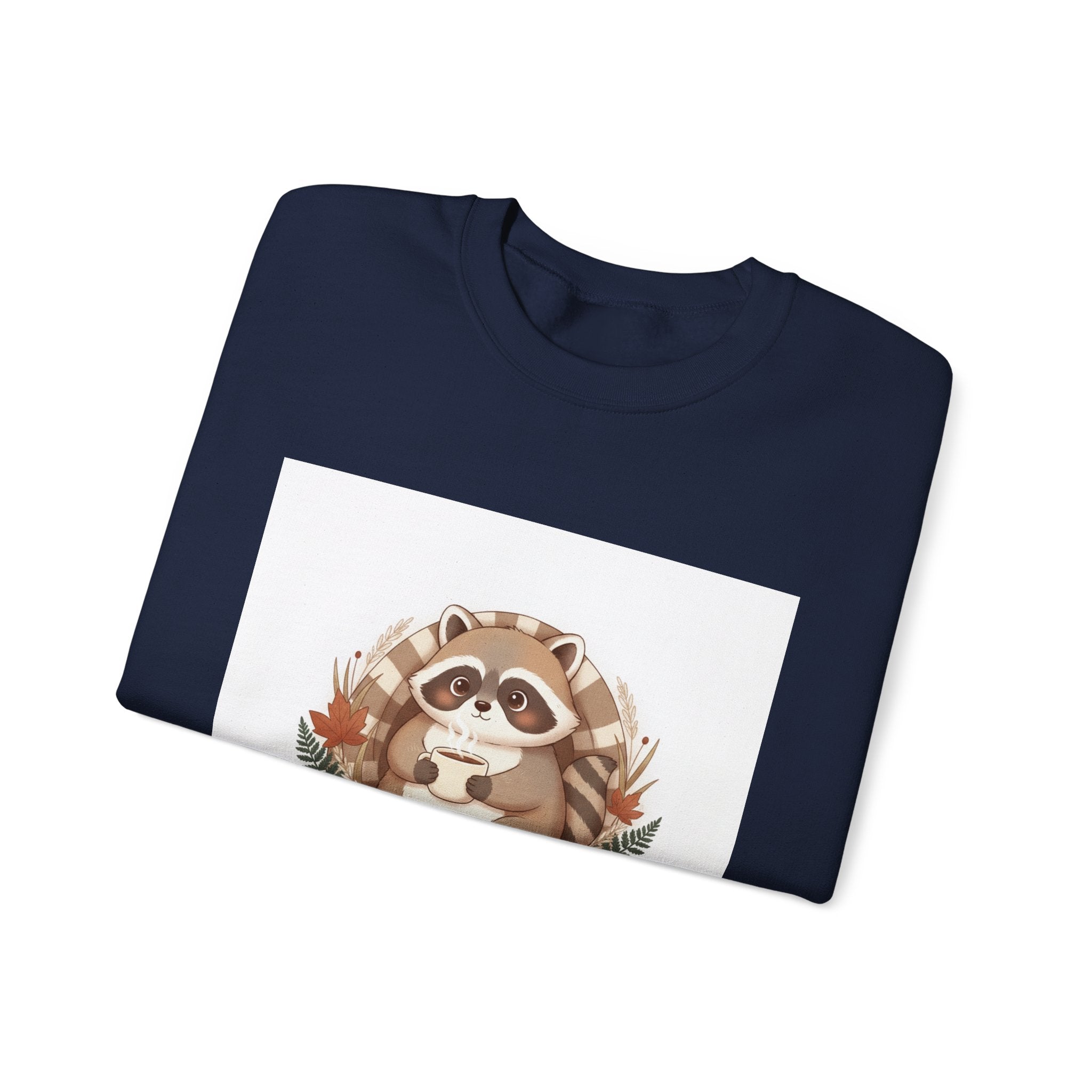 Cozy Raccoon Illustration Sweatshirt | cute animal illustration, winter forest art