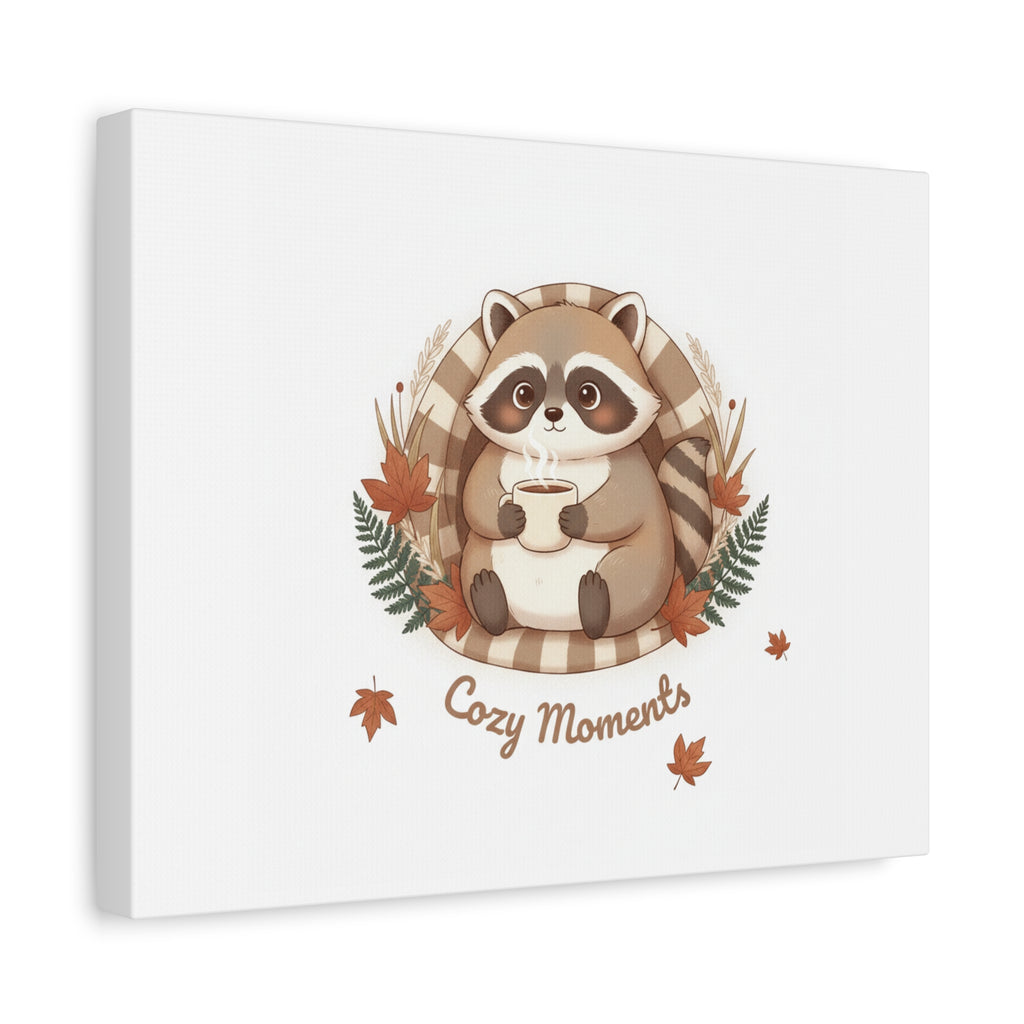 Cozy Moments Raccoon Illustration Canvas, cute animal illustration | winter forest art