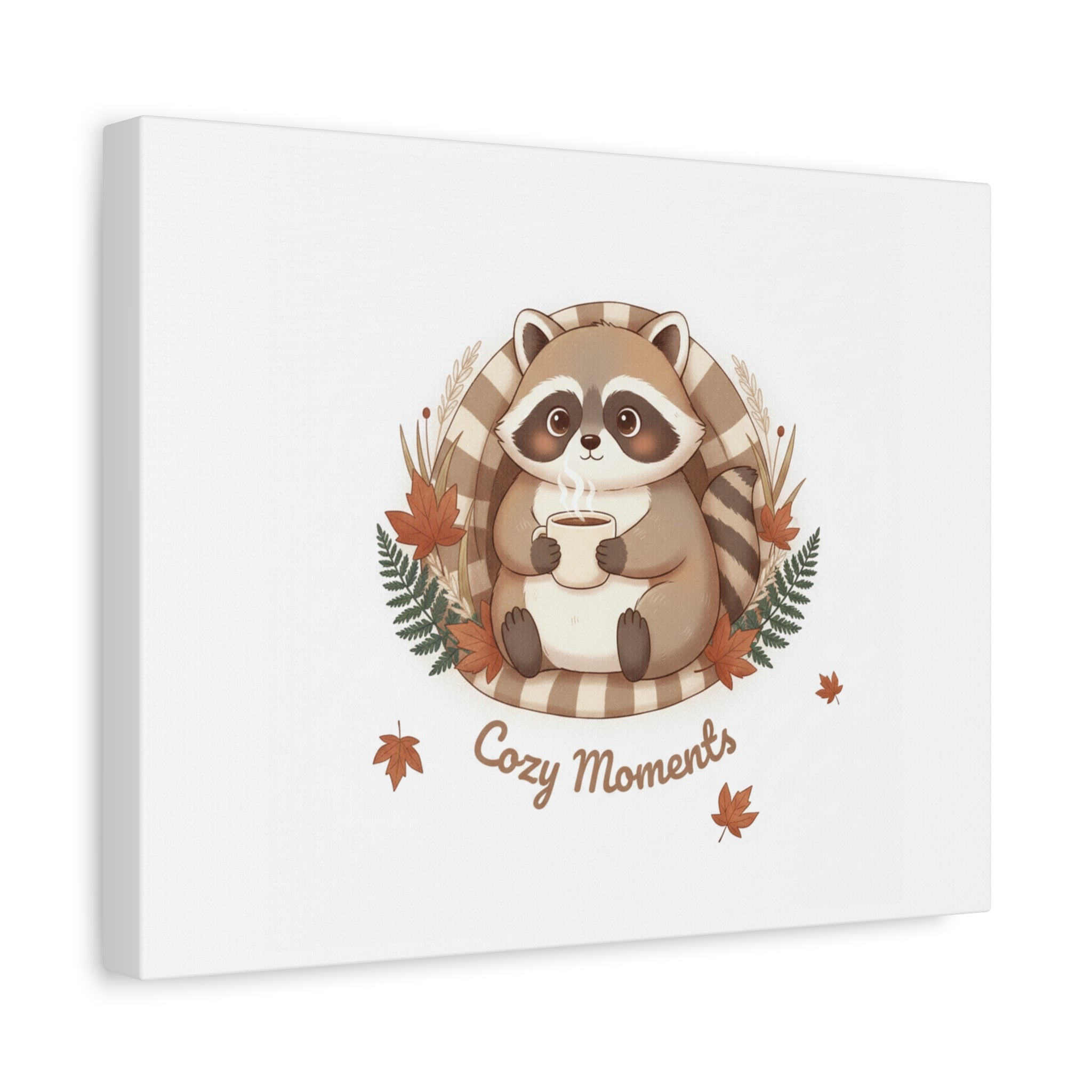 Cozy Moments Raccoon Illustration Canvas, cute animal illustration | winter forest art