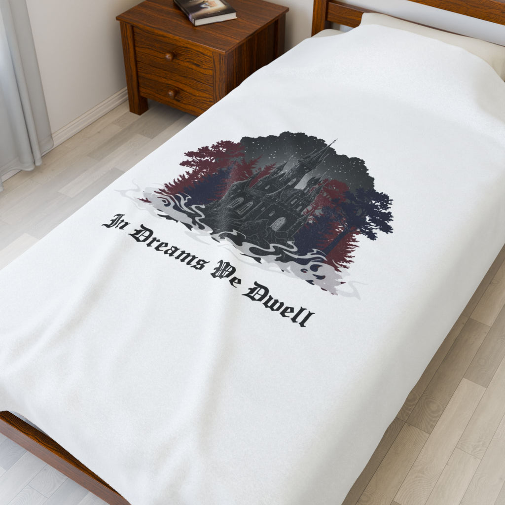 In Dreams We Dwell Castlecore Velveteen Blanket | Medieval Goth, Dark Academia Home