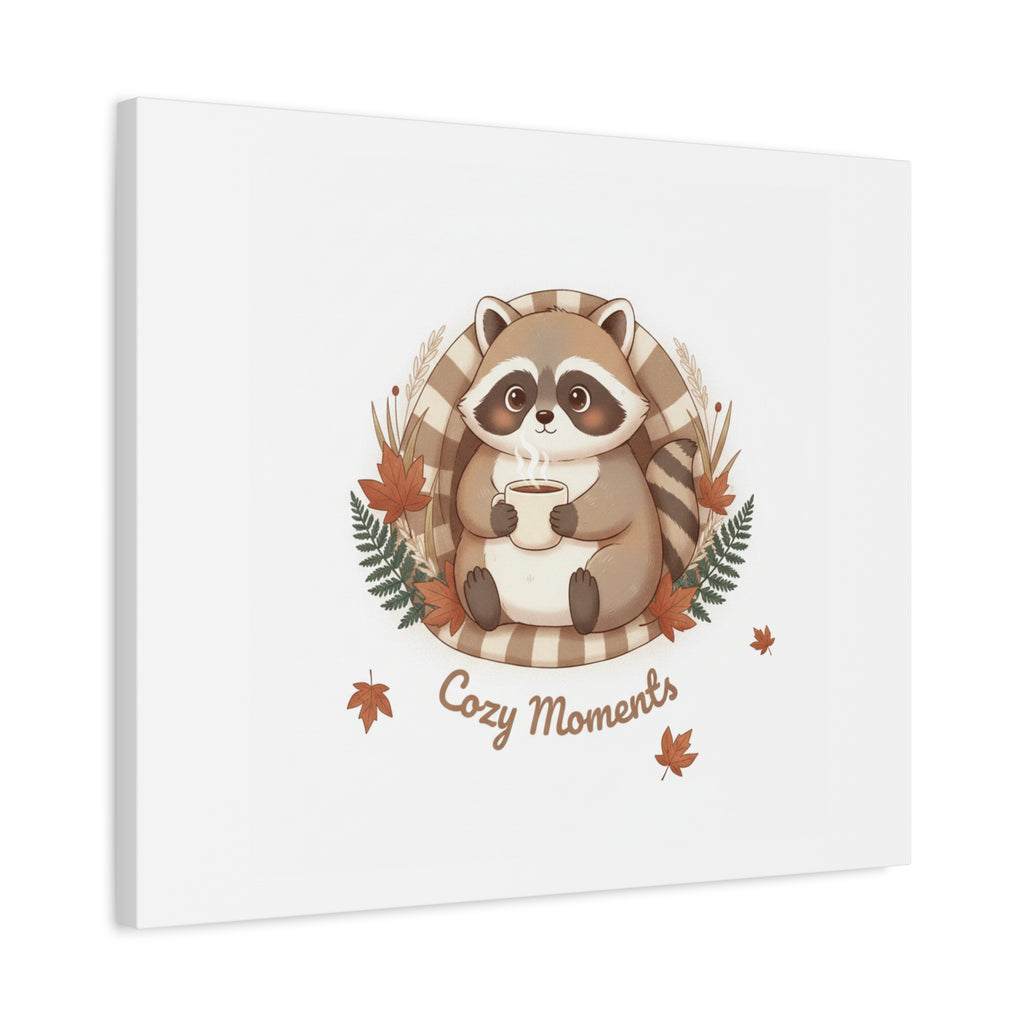 Cozy Moments Raccoon Illustration Canvas, cute animal illustration | winter forest art