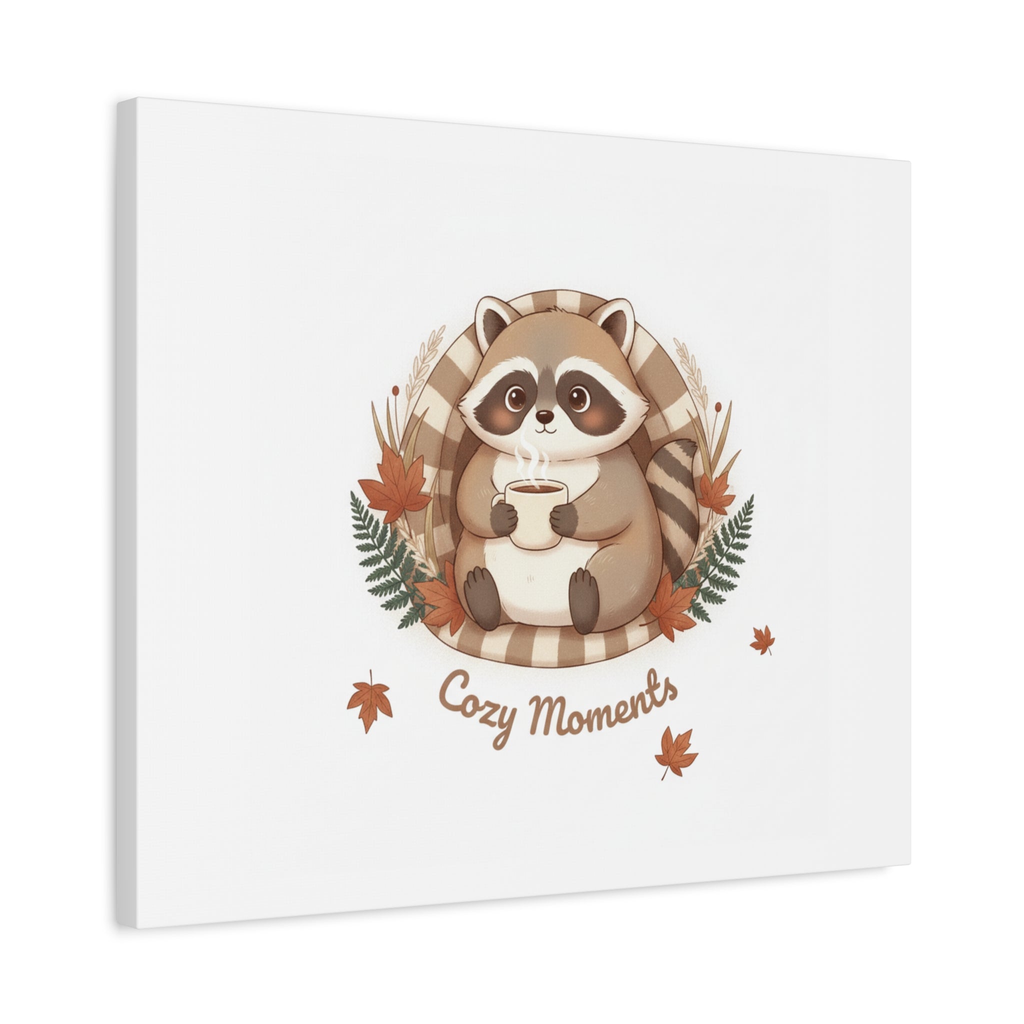 Cozy Moments Raccoon Illustration Canvas, cute animal illustration | winter forest art