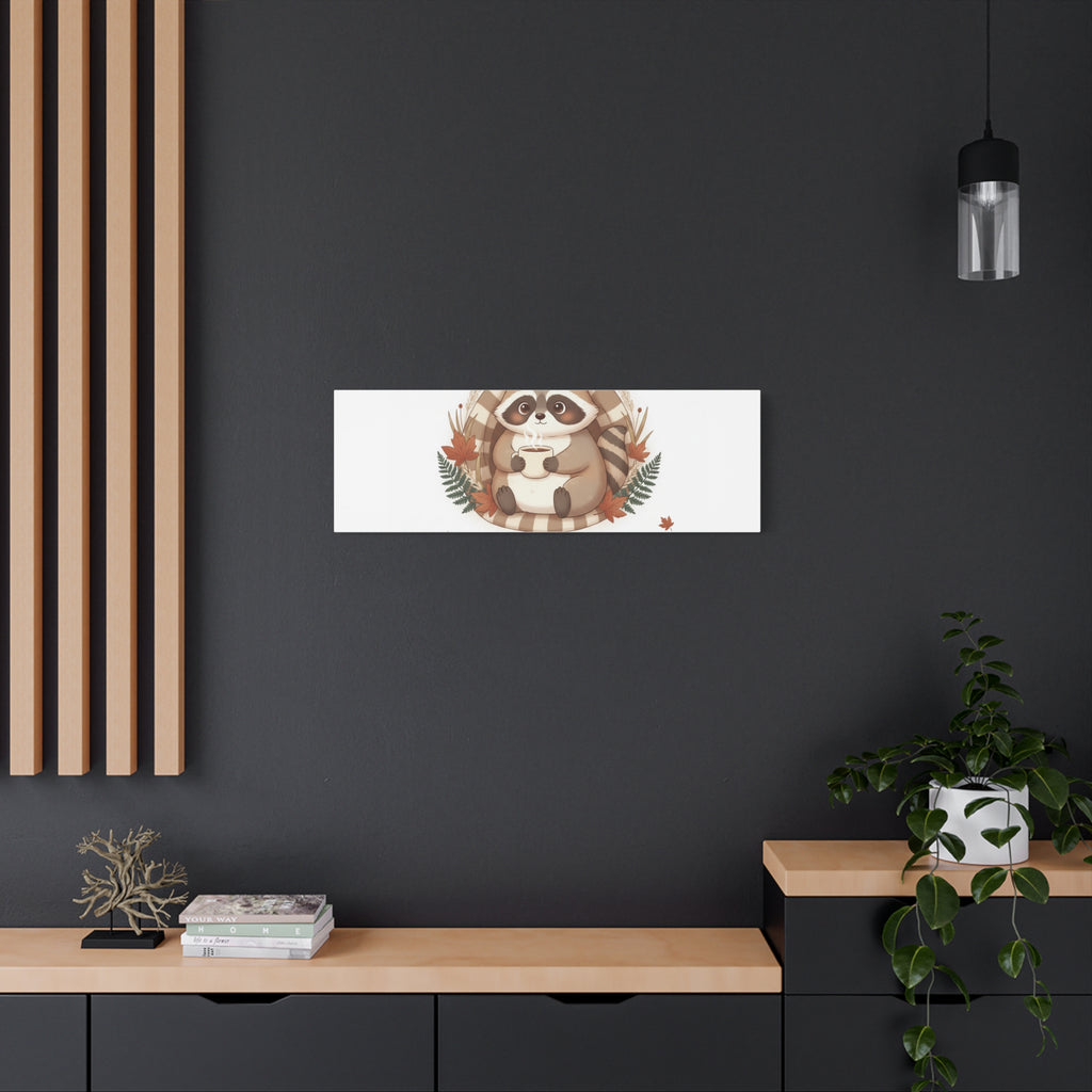 Cozy Moments Raccoon Illustration Canvas, cute animal illustration | winter forest art