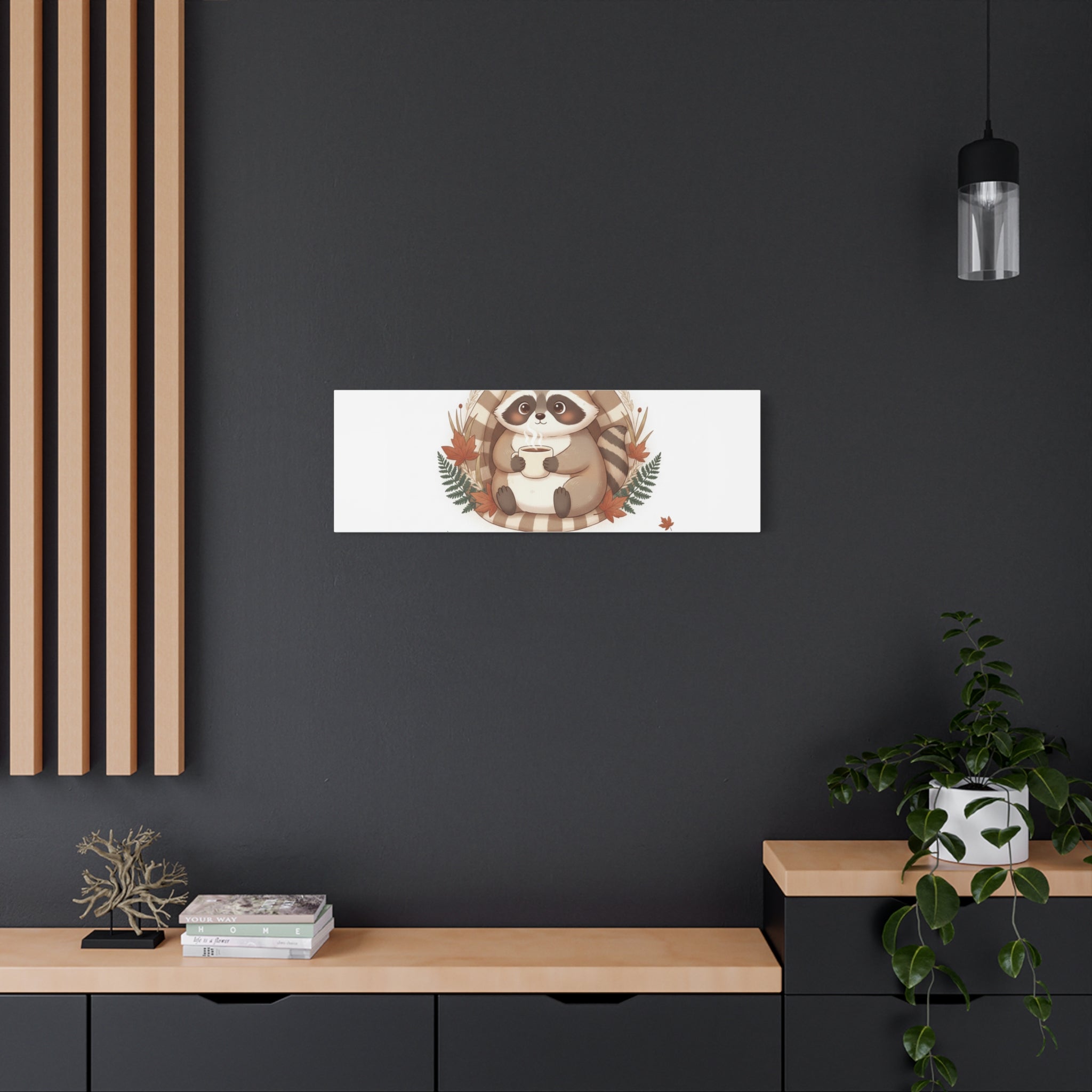 Cozy Moments Raccoon Illustration Canvas, cute animal illustration | winter forest art