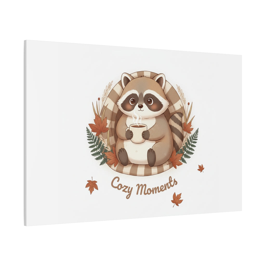 Cozy Moments Raccoon Illustration Canvas, cute animal illustration | winter forest art