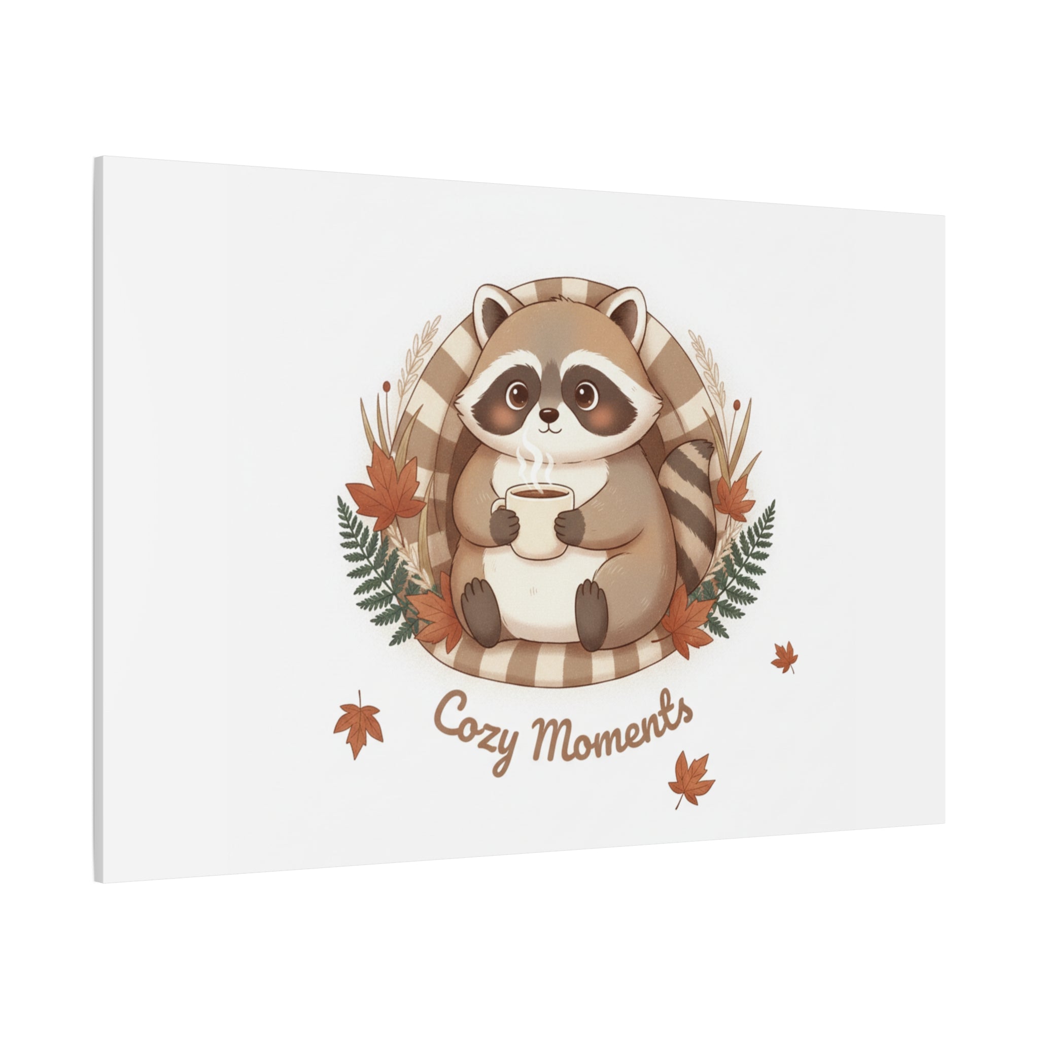 Cozy Moments Raccoon Illustration Canvas, cute animal illustration | winter forest art