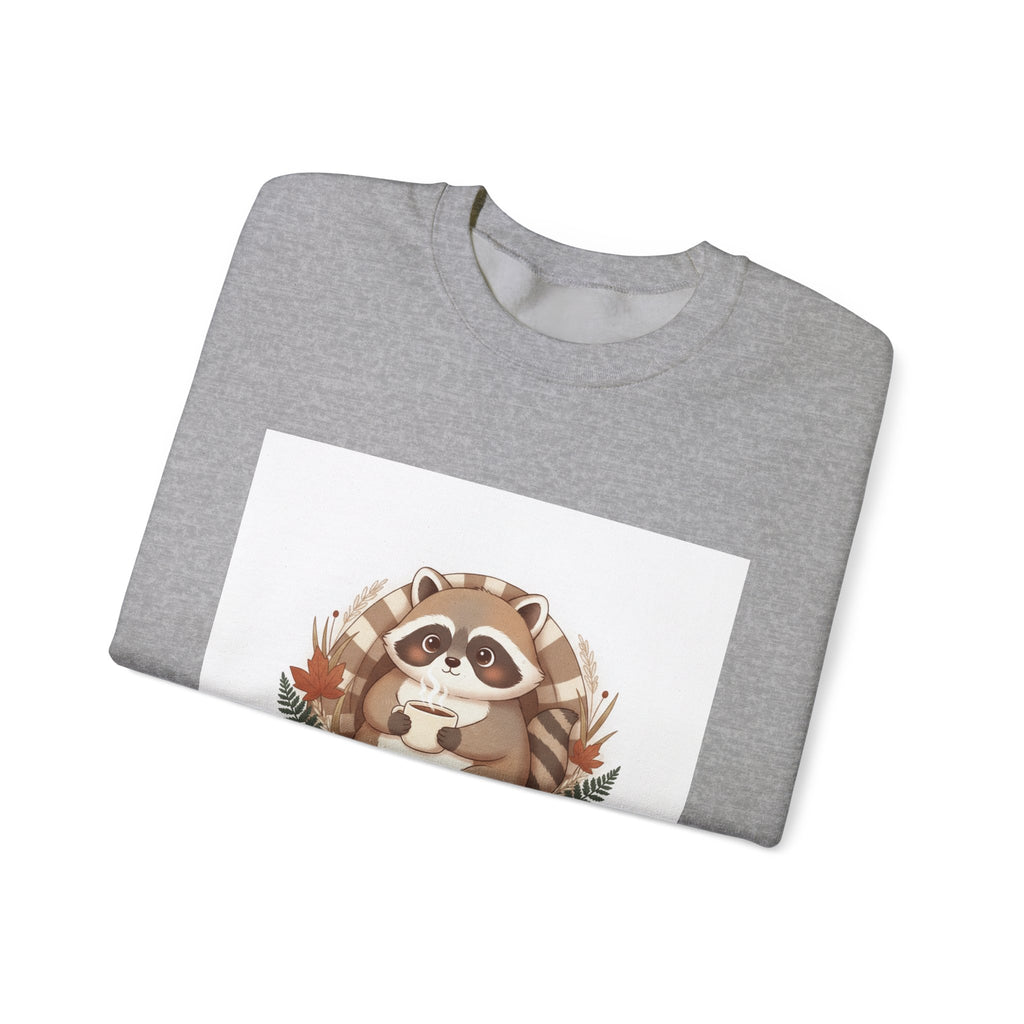 Cozy Raccoon Illustration Sweatshirt | cute animal illustration, winter forest art