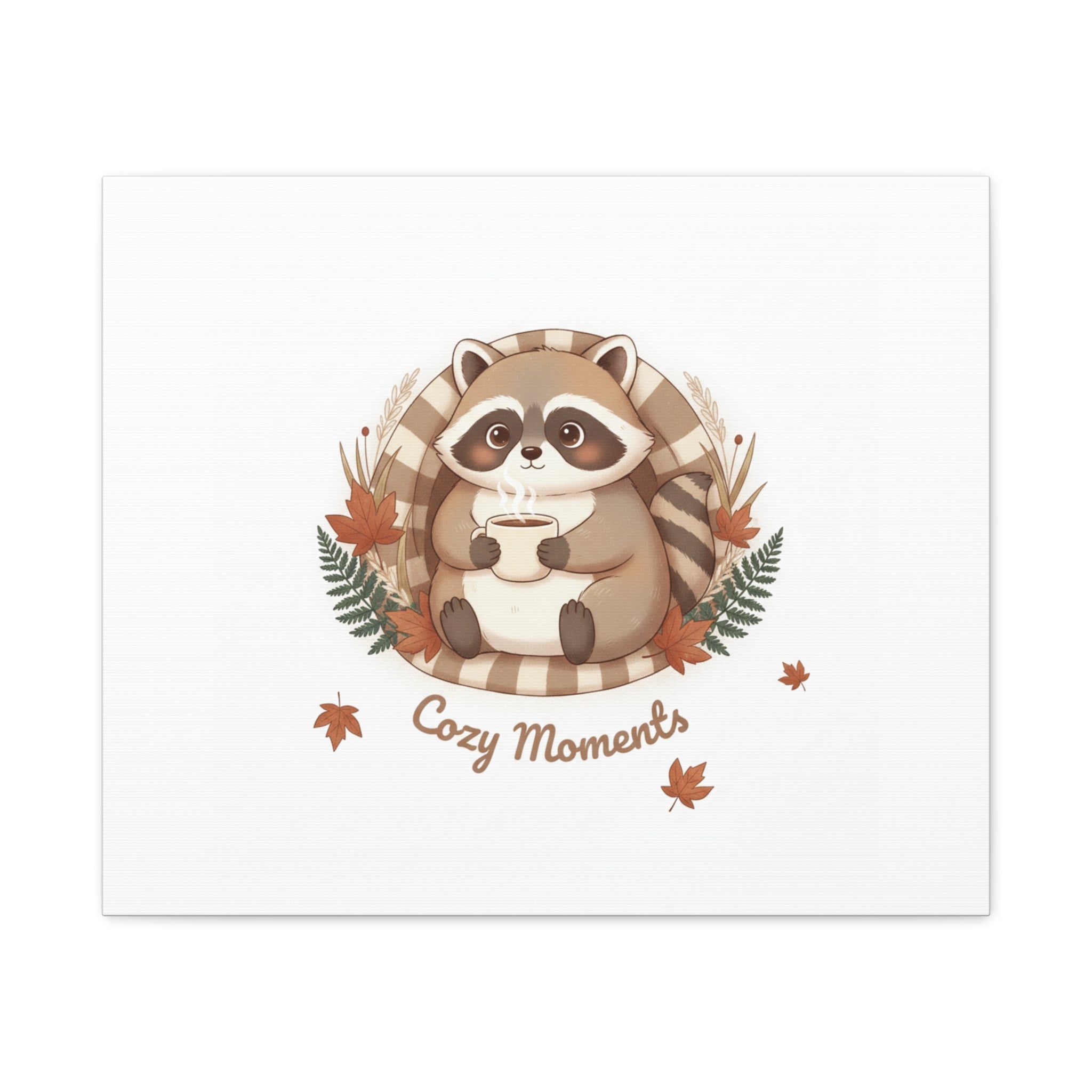 Cozy Moments Raccoon Illustration Canvas, cute animal illustration | winter forest art