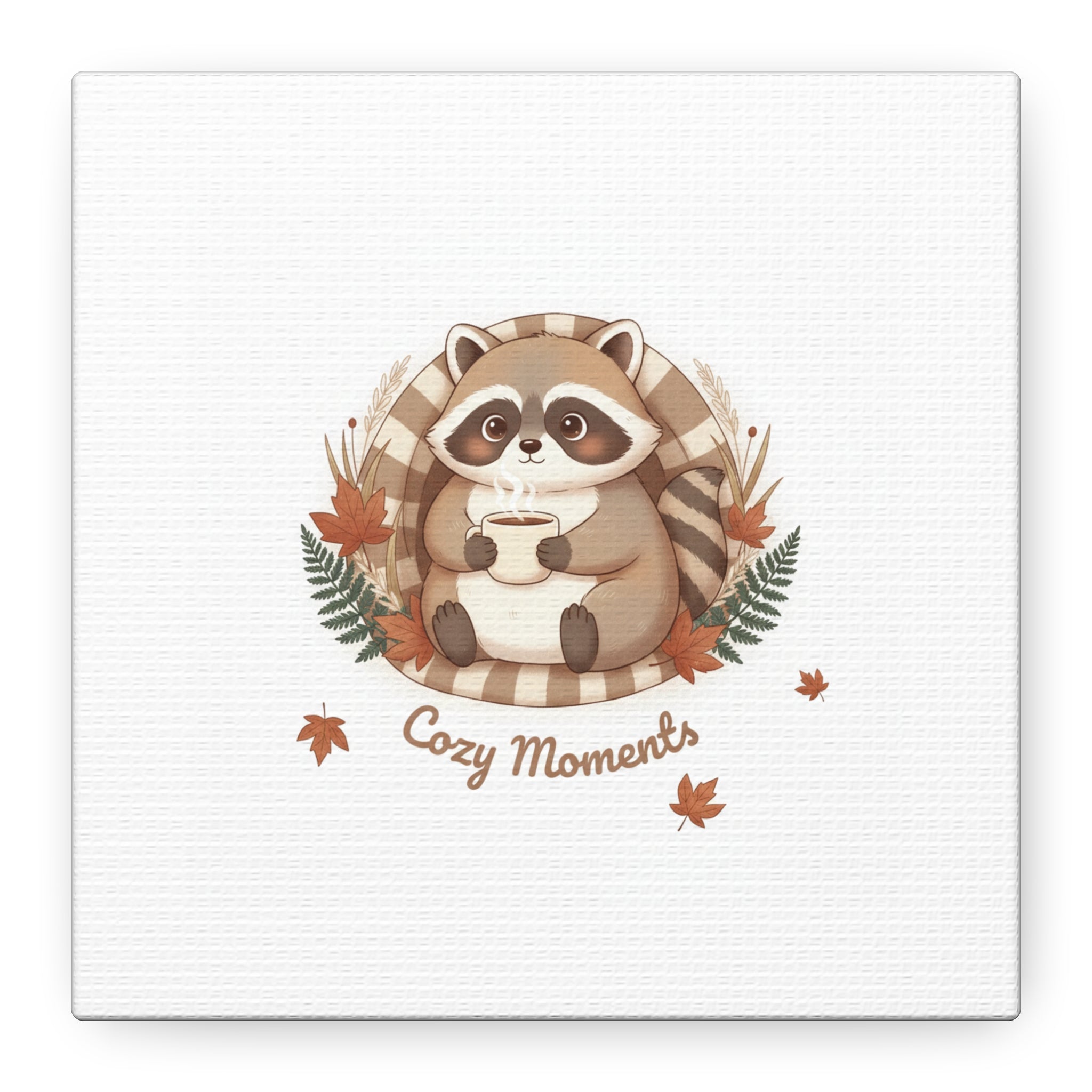 Cozy Moments Raccoon Illustration Canvas, cute animal illustration | winter forest art