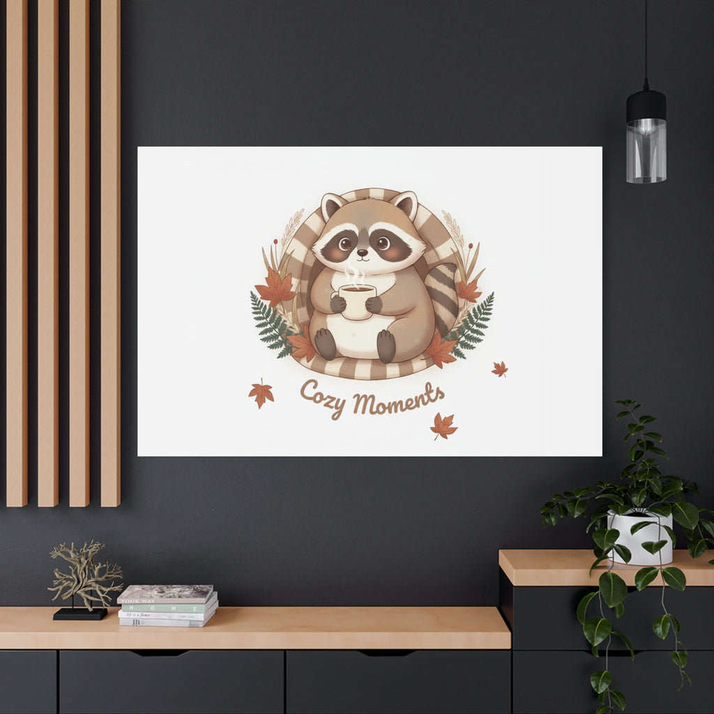 Cozy Moments Raccoon Illustration Canvas, cute animal illustration | winter forest art