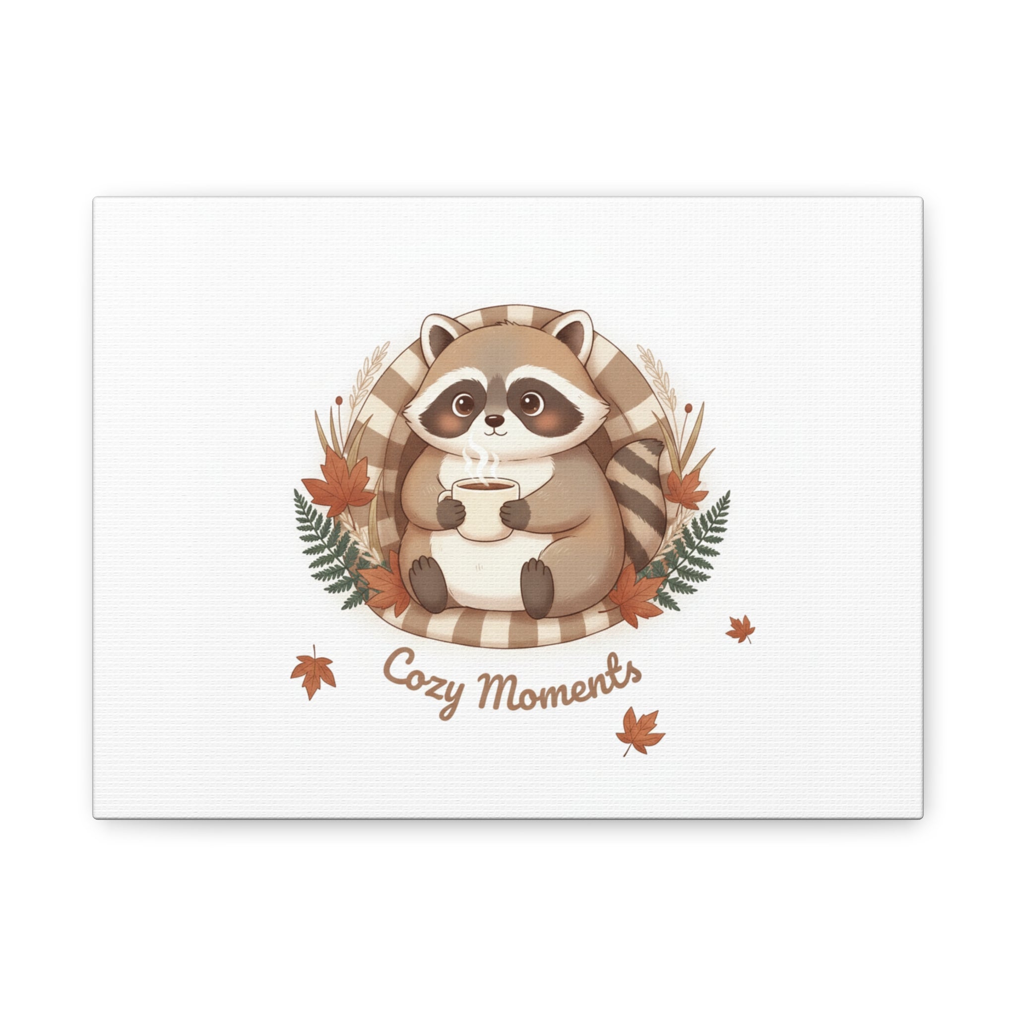 Cozy Moments Raccoon Illustration Canvas, cute animal illustration | winter forest art