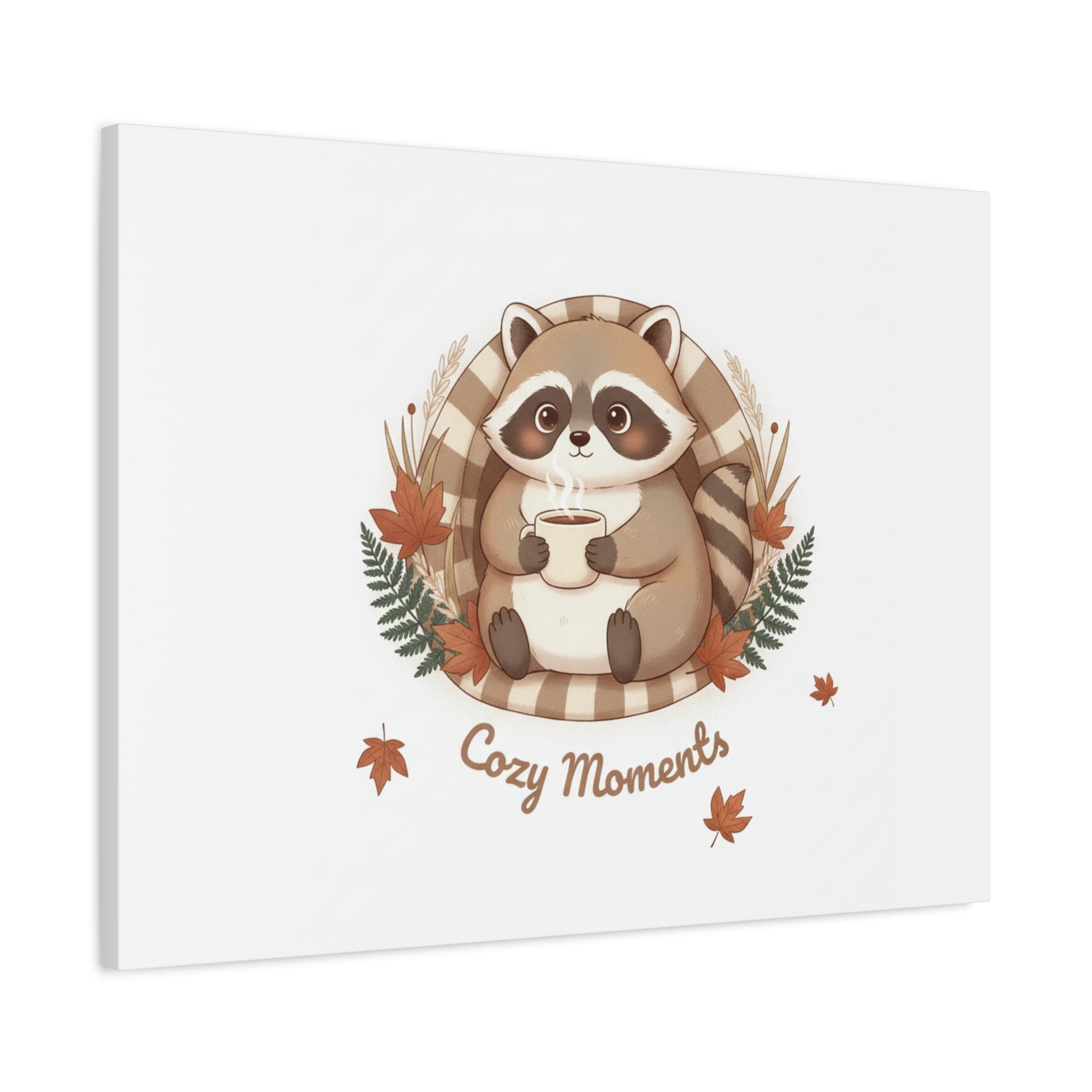Cozy Moments Raccoon Illustration Canvas, cute animal illustration | winter forest art