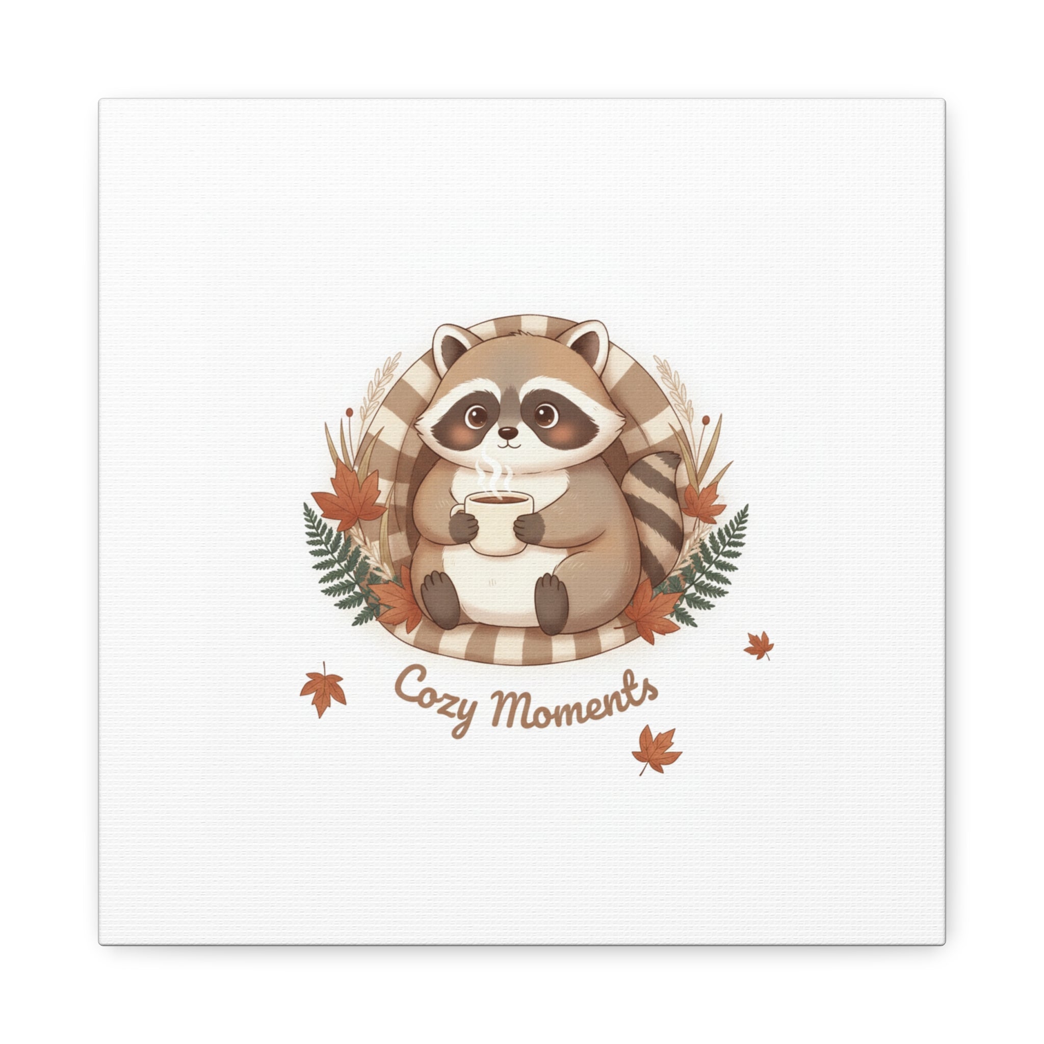 Cozy Moments Raccoon Illustration Canvas, cute animal illustration | winter forest art