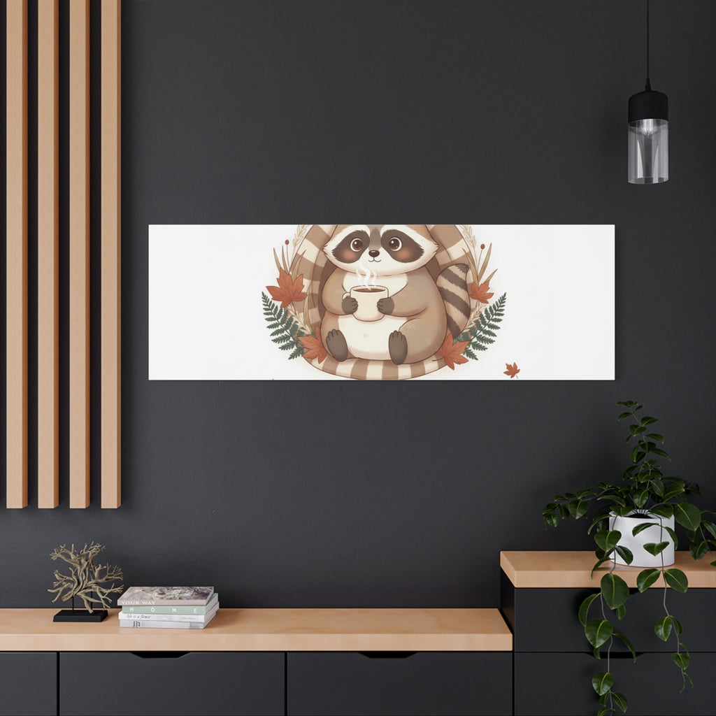 Cozy Moments Raccoon Illustration Canvas, cute animal illustration | winter forest art