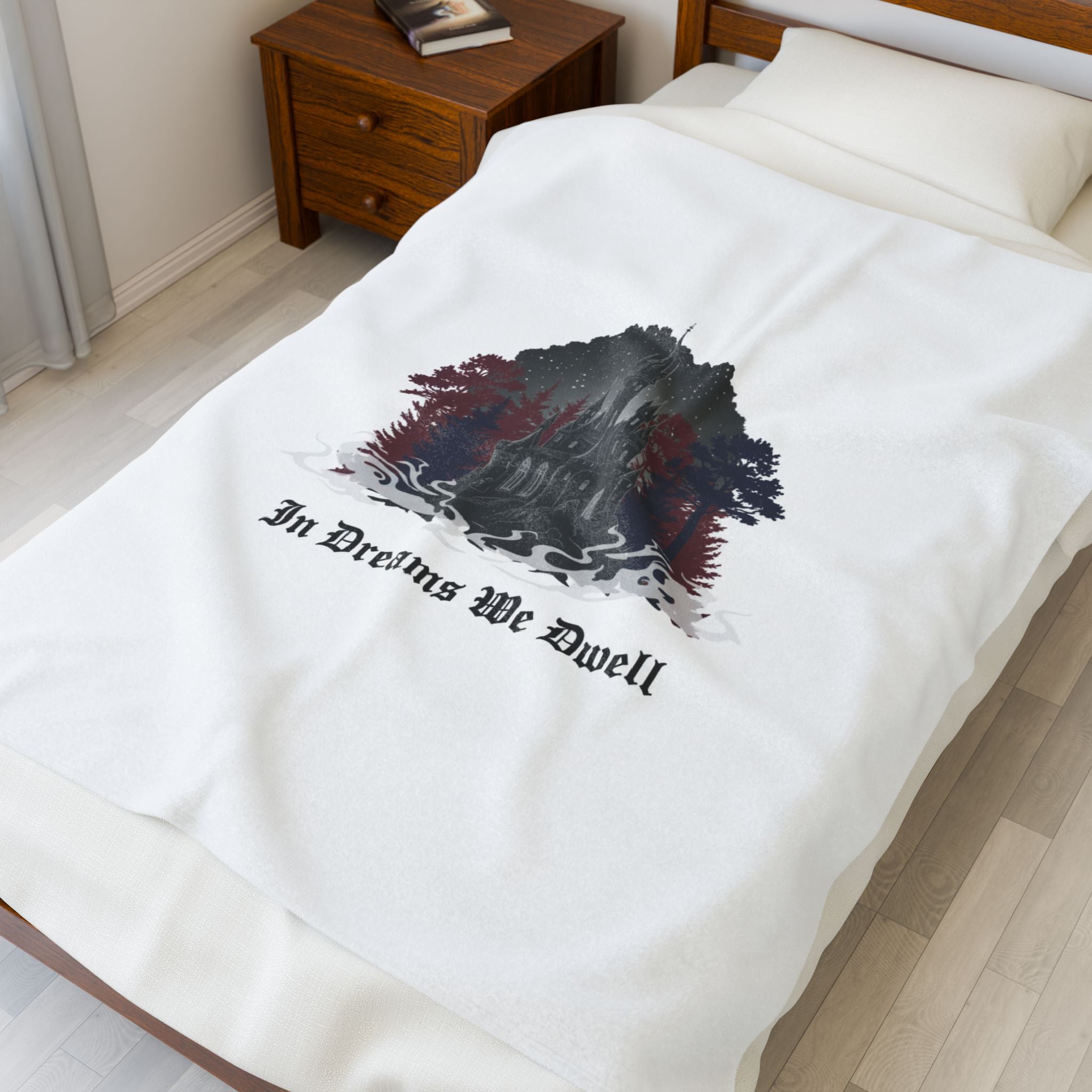 In Dreams We Dwell Castlecore Velveteen Blanket | Medieval Goth, Dark Academia Home
