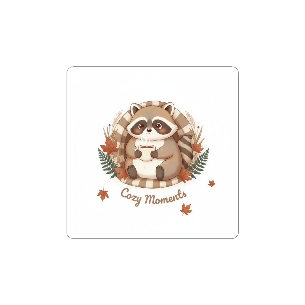 Cozy Moments Raccoon Sticker | cozy critter sticker, winter forest art