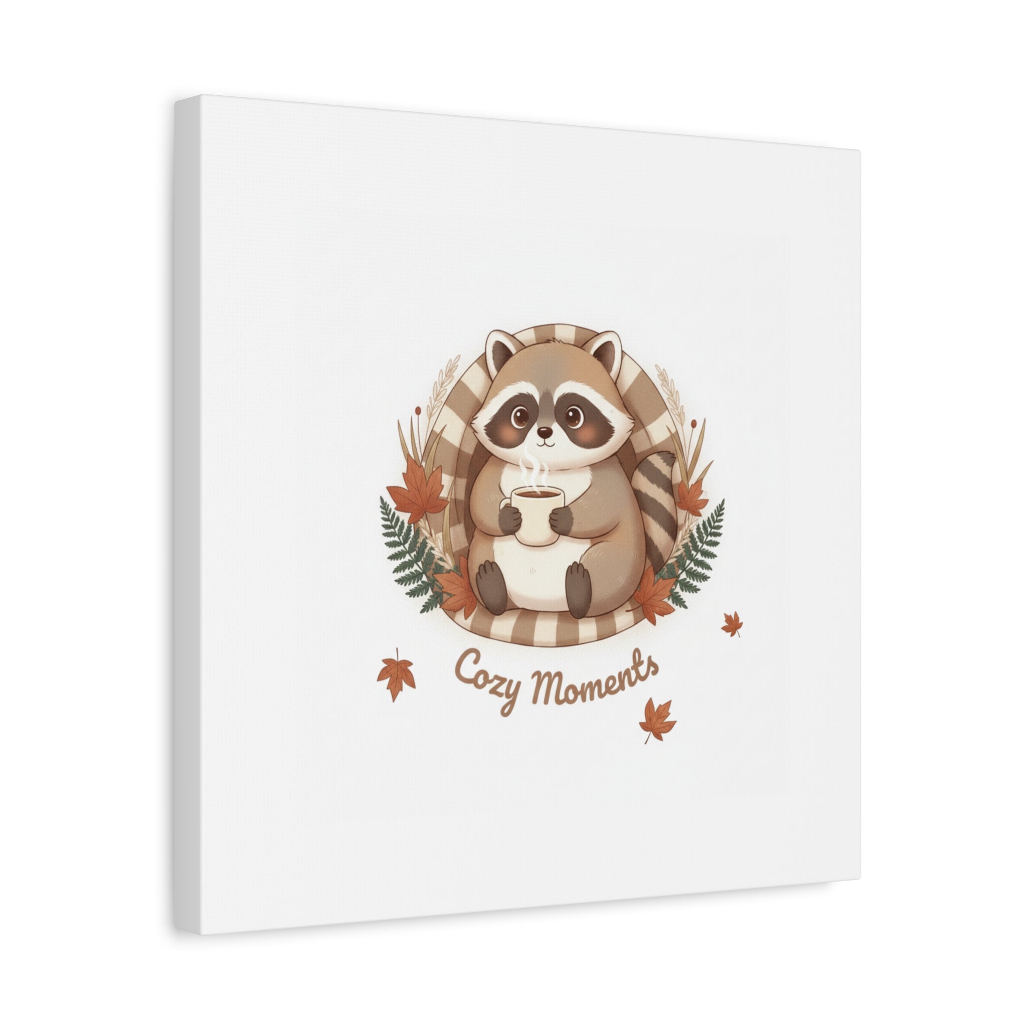 Cozy Moments Raccoon Illustration Canvas, cute animal illustration | winter forest art
