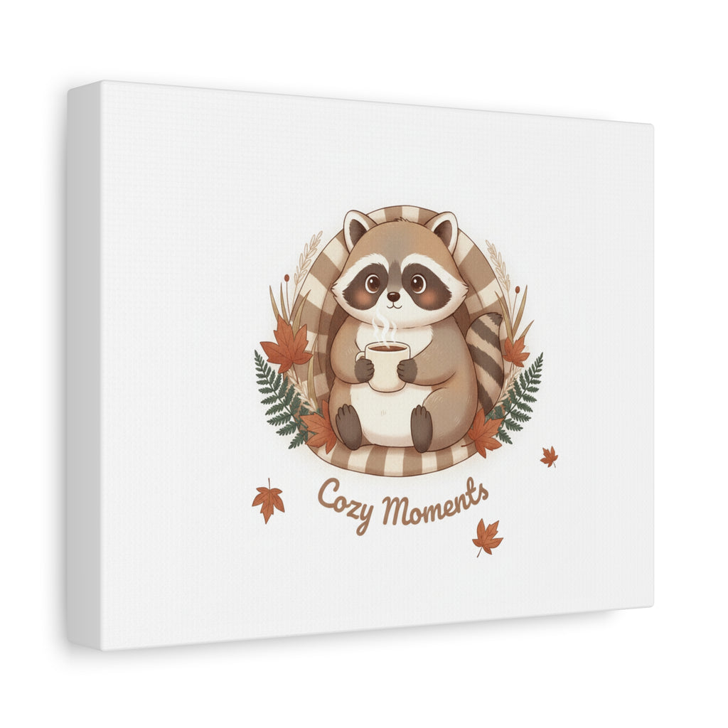 Cozy Moments Raccoon Illustration Canvas, cute animal illustration | winter forest art
