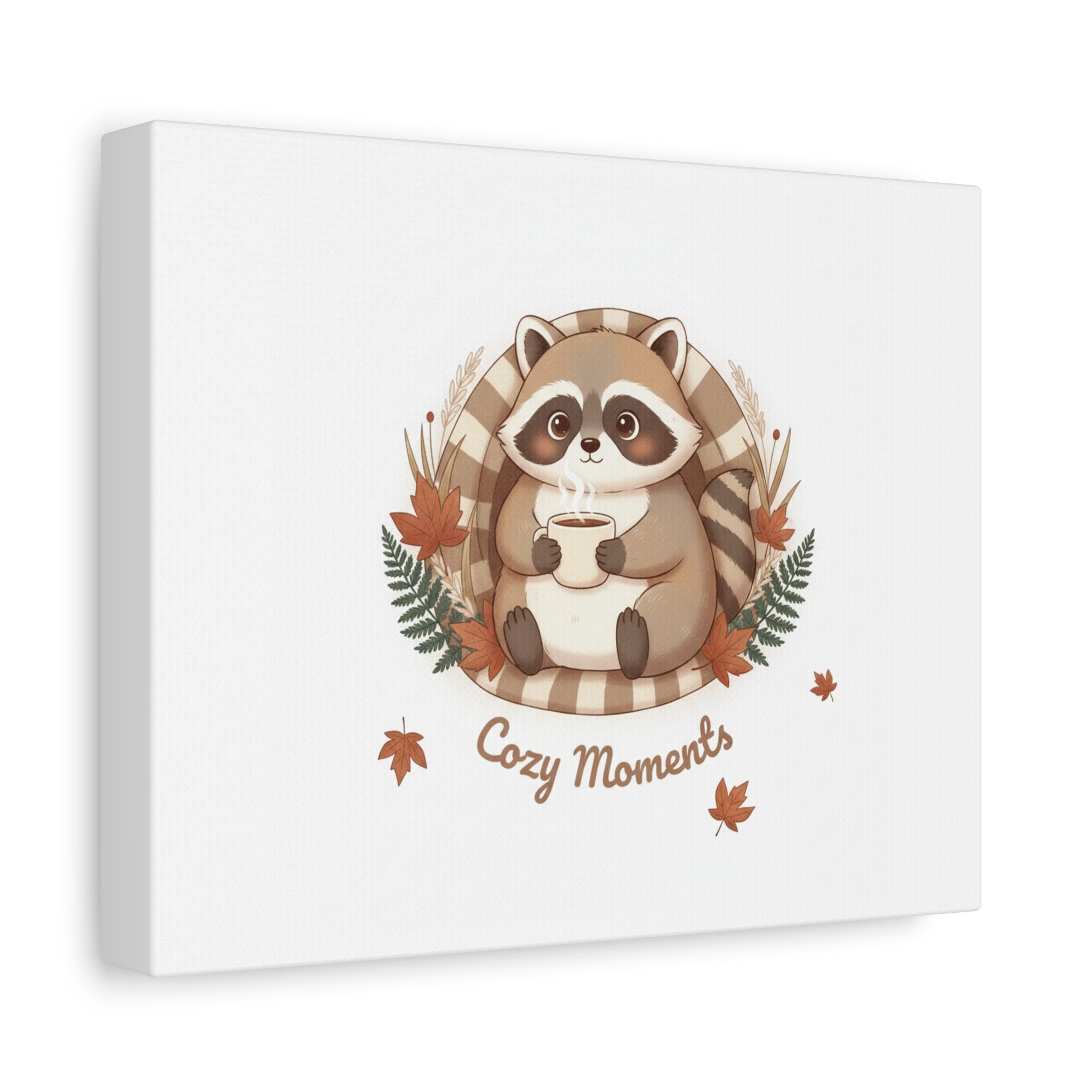 Cozy Moments Raccoon Illustration Canvas, cute animal illustration | winter forest art
