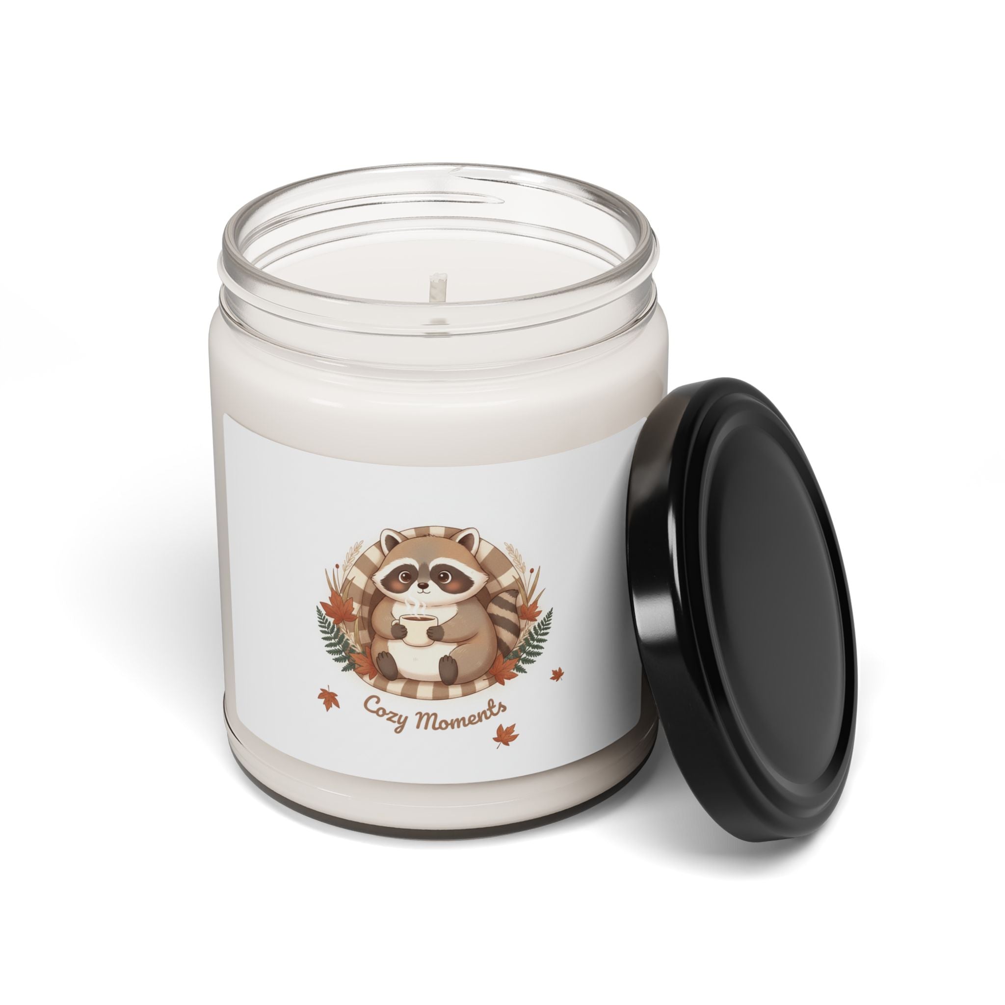 Cozy Raccoon Illustration Soy Candle, cute animal illustration | winter forest art
