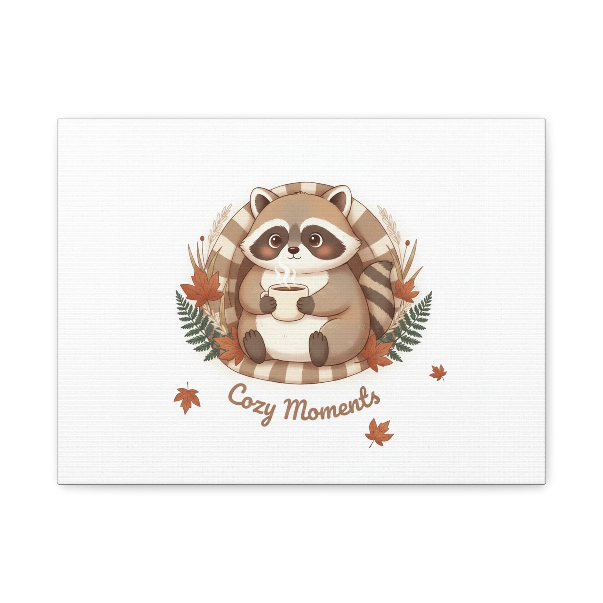 Cozy Moments Raccoon Illustration Canvas, cute animal illustration | winter forest art
