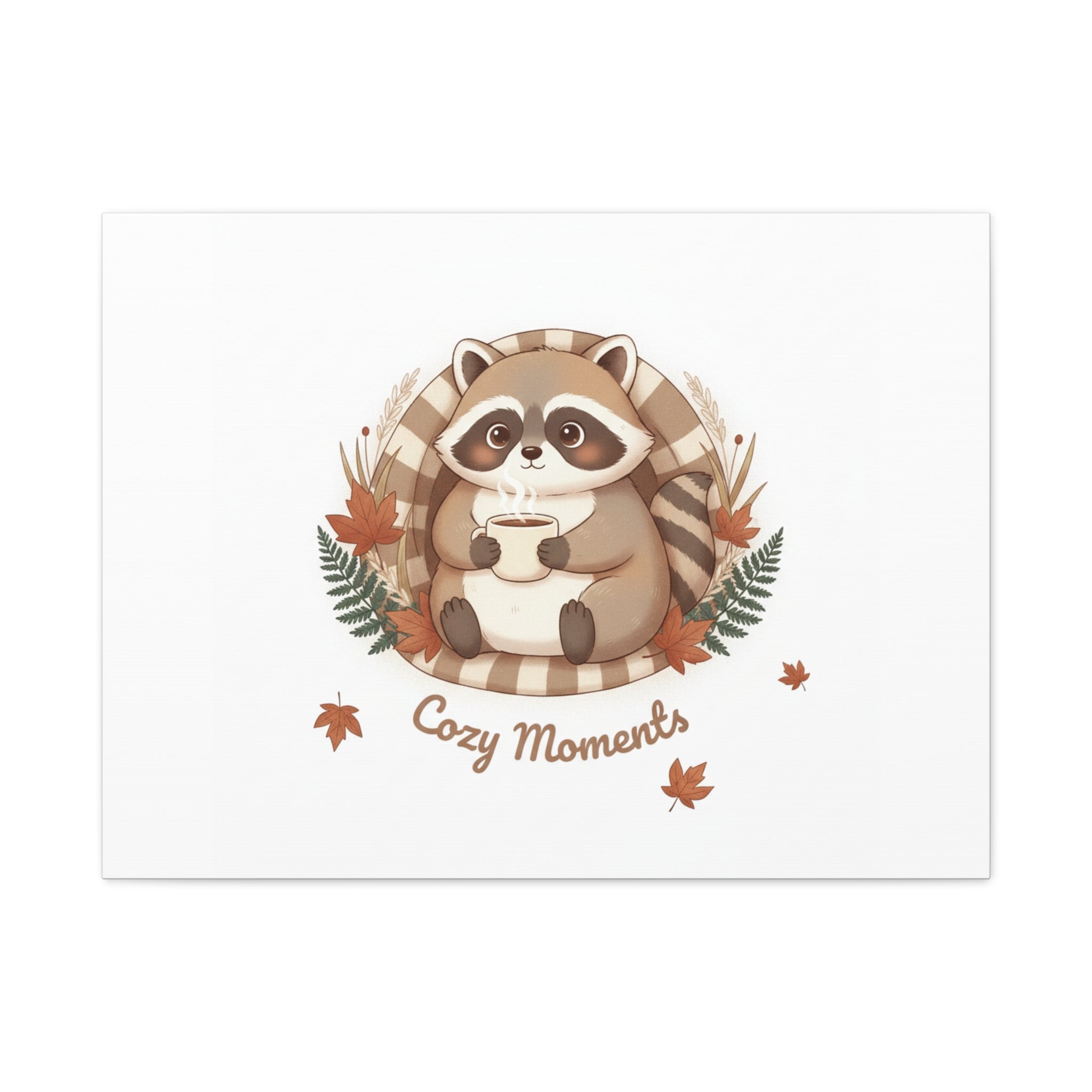 Cozy Moments Raccoon Illustration Canvas, cute animal illustration | winter forest art