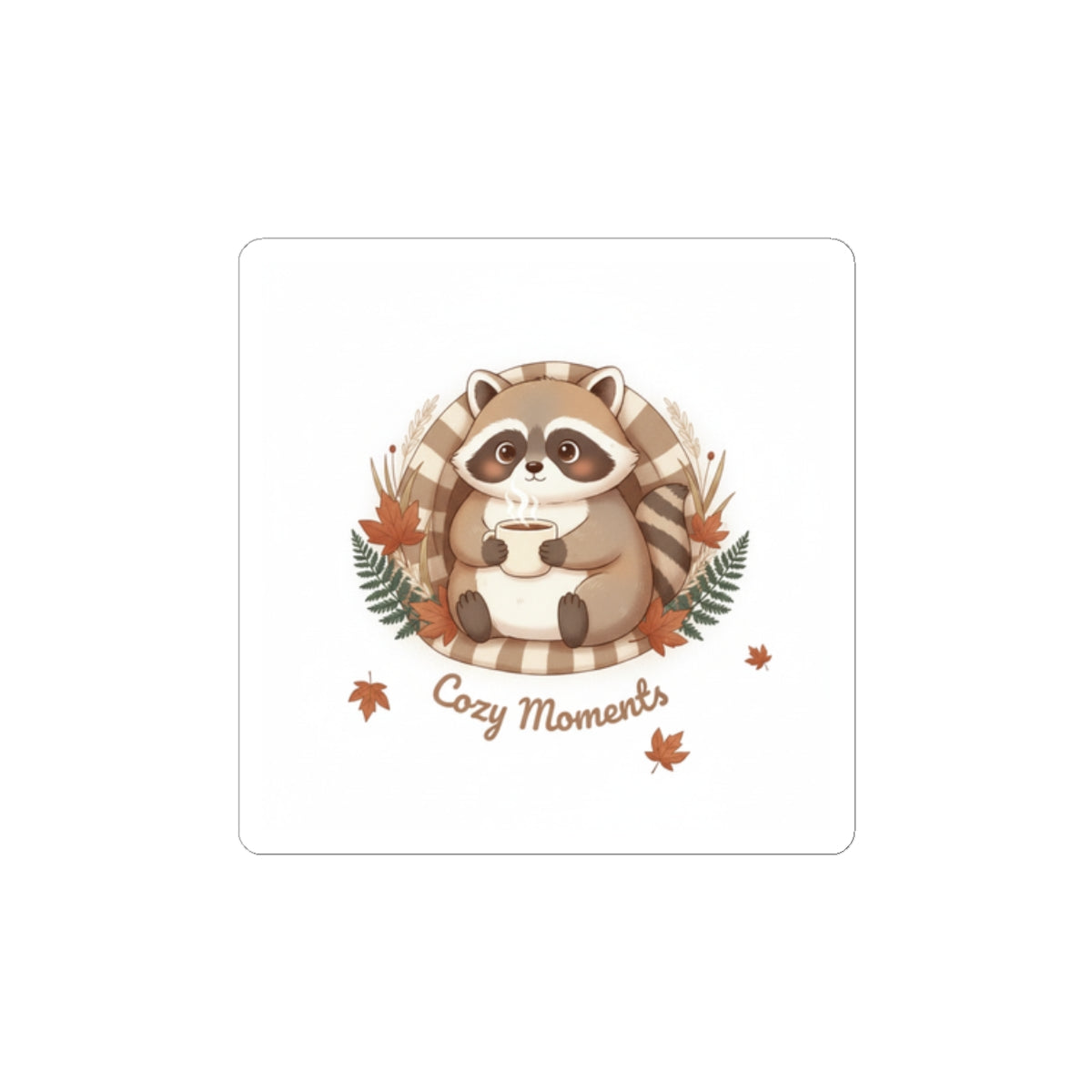 Cozy Moments Raccoon Sticker | cozy critter sticker, winter forest art