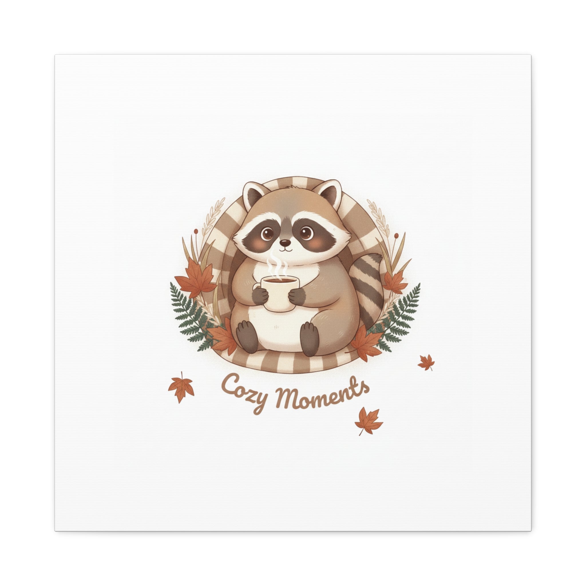 Cozy Moments Raccoon Illustration Canvas, cute animal illustration | winter forest art