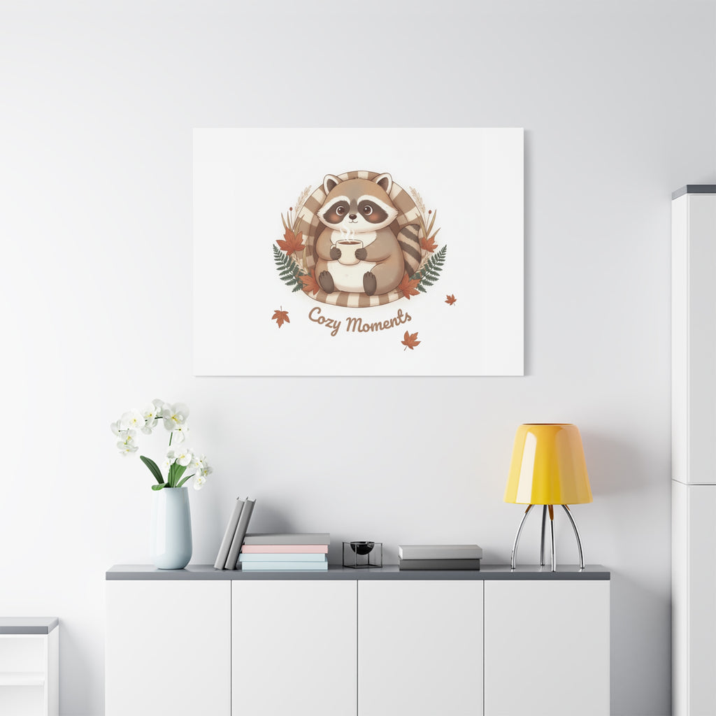 Cozy Moments Raccoon Illustration Canvas, cute animal illustration | winter forest art
