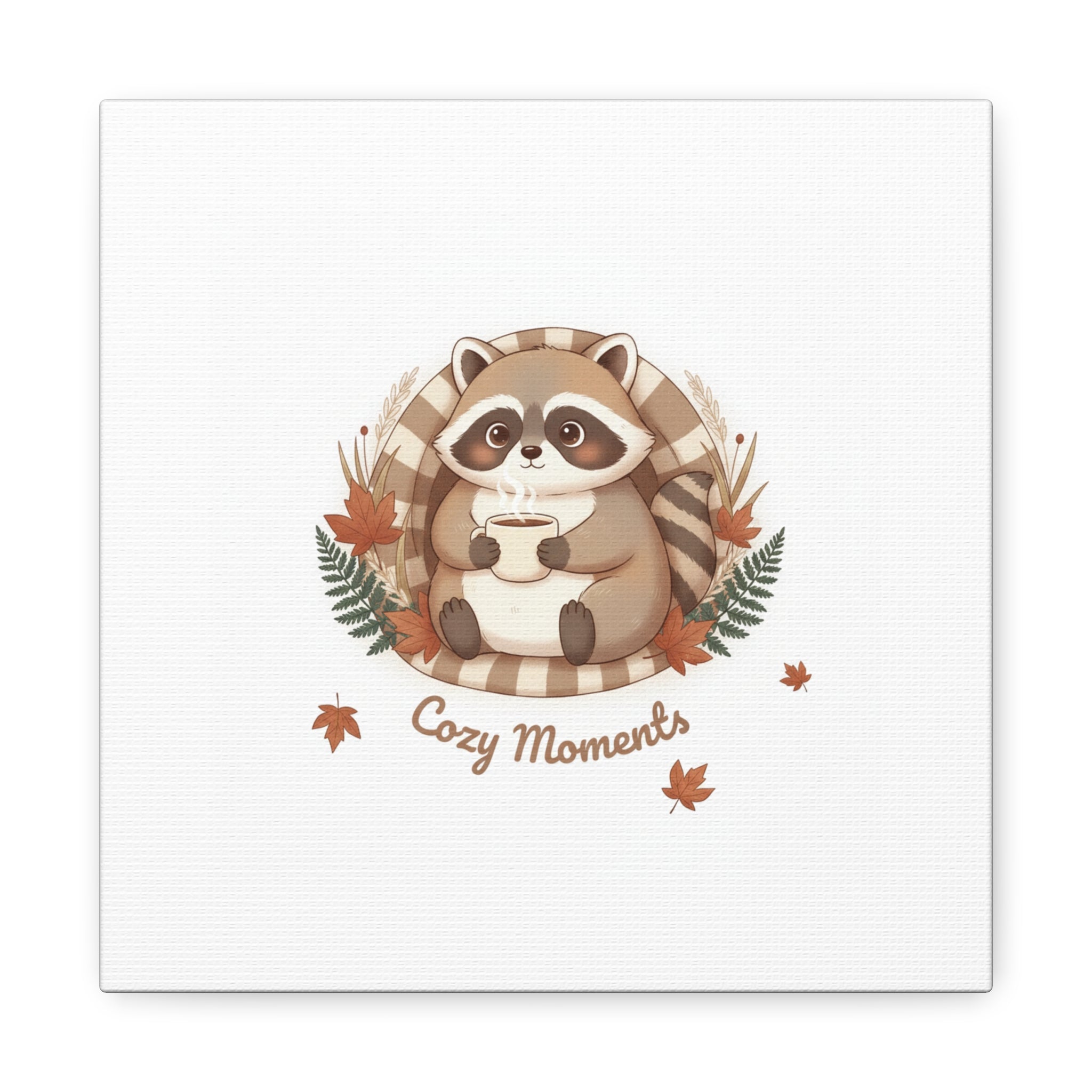 Cozy Moments Raccoon Illustration Canvas, cute animal illustration | winter forest art