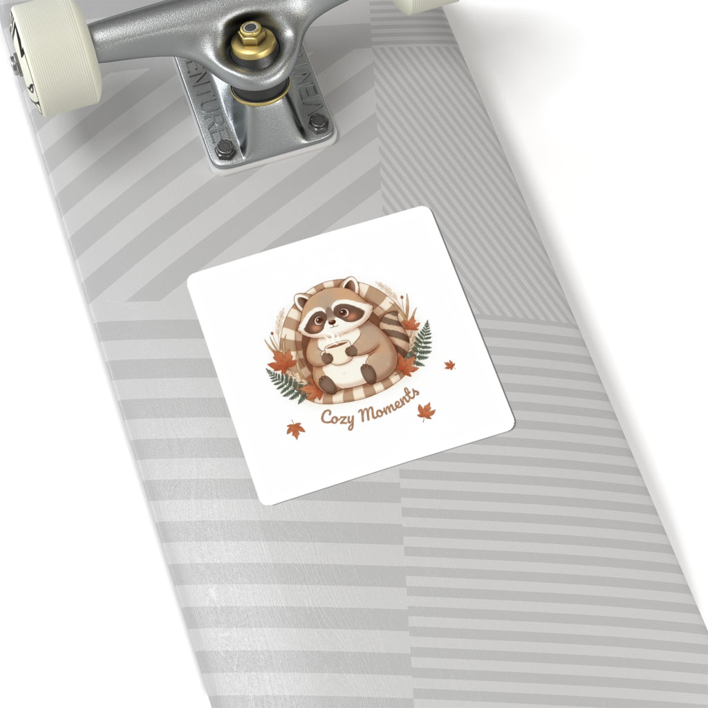 Cozy Moments Raccoon Sticker | cozy critter sticker, winter forest art