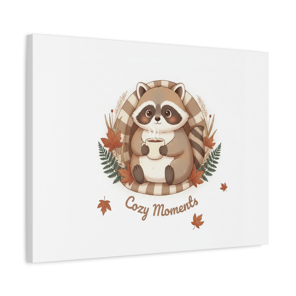 Cozy Moments Raccoon Illustration Canvas, cute animal illustration | winter forest art