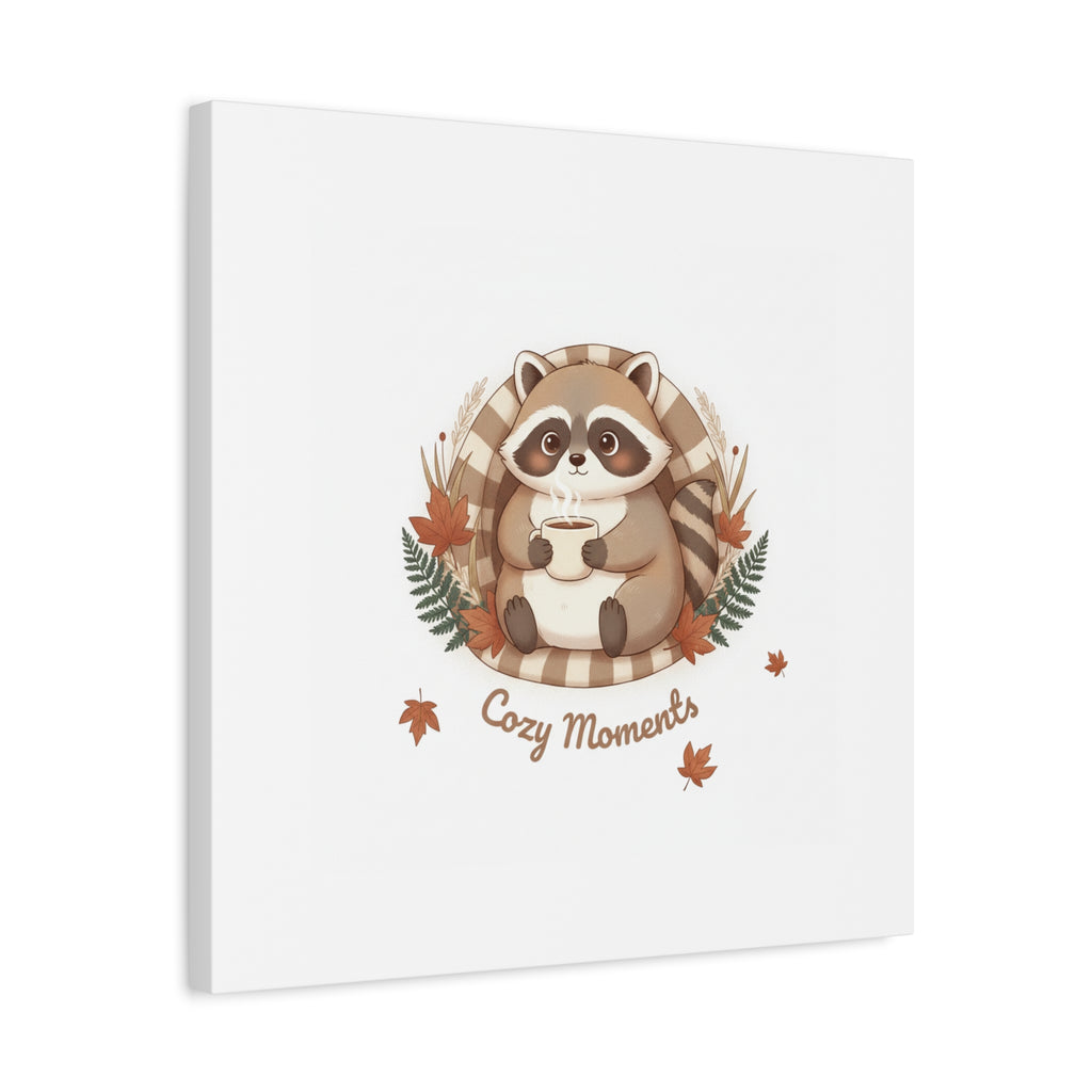 Cozy Moments Raccoon Illustration Canvas, cute animal illustration | winter forest art
