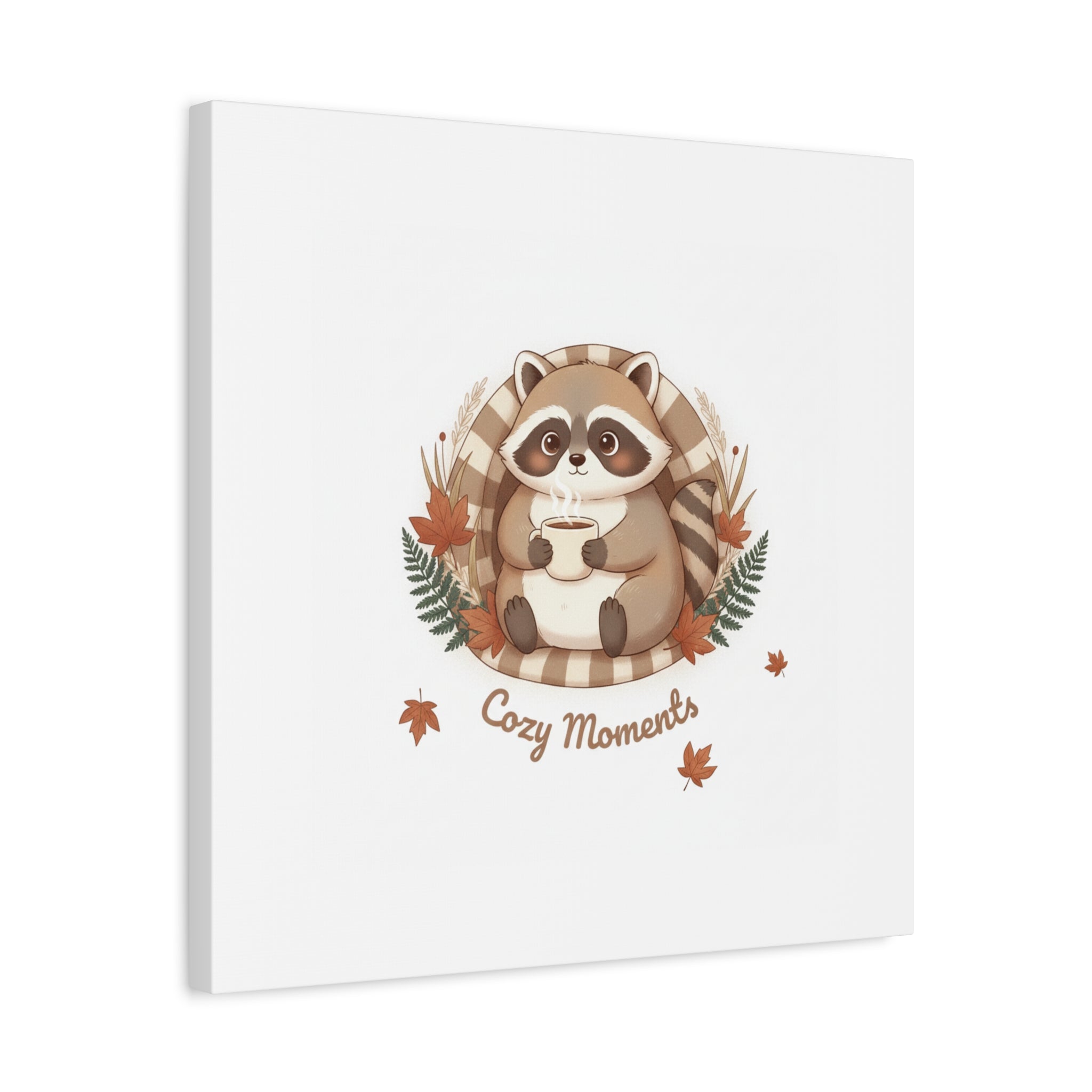 Cozy Moments Raccoon Illustration Canvas, cute animal illustration | winter forest art
