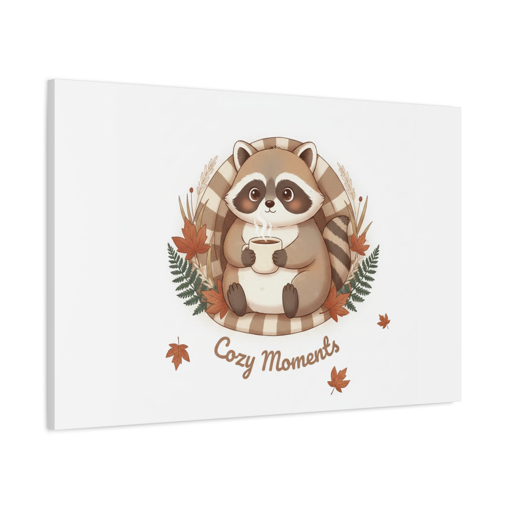 Cozy Moments Raccoon Illustration Canvas, cute animal illustration | winter forest art
